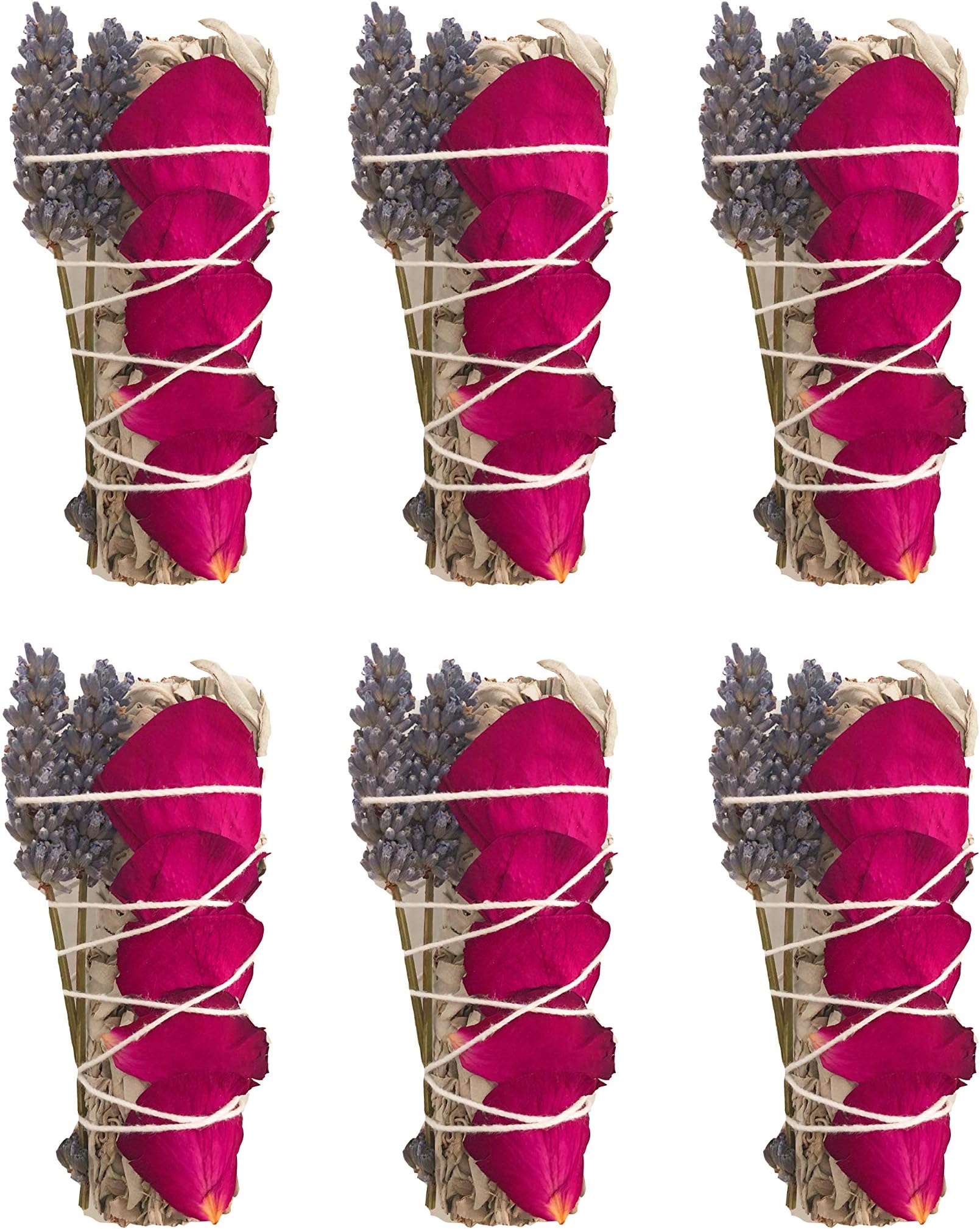 White Sage Smudge Kit - 6 White Sage with Rose and Lavender! Healing, Purifying, Meditating, Incense & Cleansing