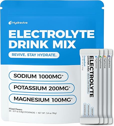 Mezcla de bebida con electrolitos de alto contenido de sodio – 1000 mg de sodio, 200 mg de potasio y 100 mg de magnesio | Rehidratación rápida | Sin