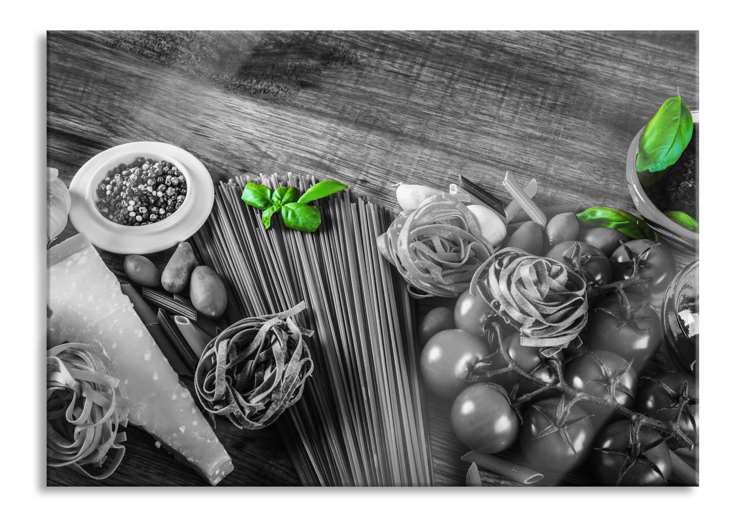 Pixxprint Glasbild, Wandbild aus Echtglas, Pasta mit frischen Gewürzen, 100x70 cm, inkl. Aufhängung und Abstandshalter