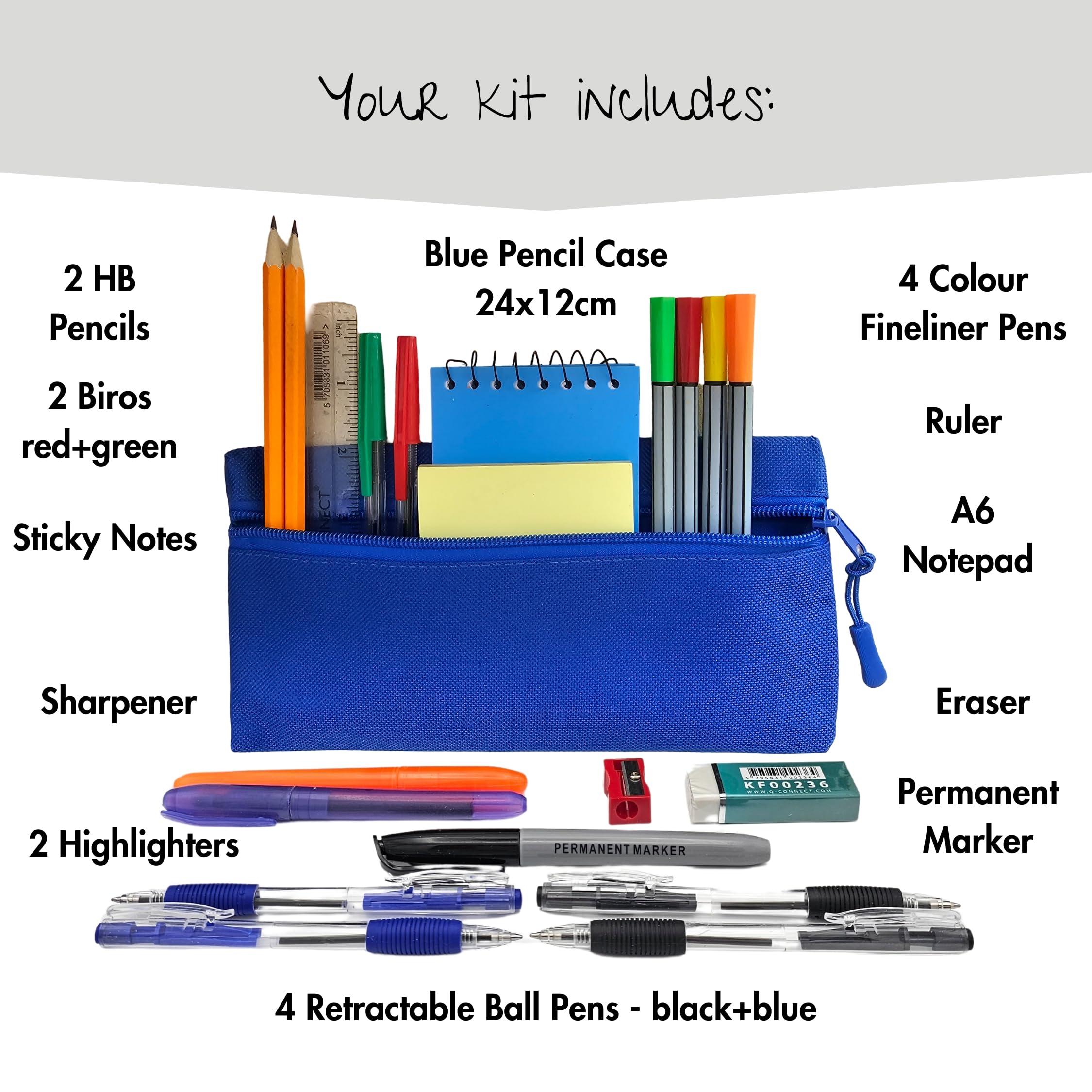Kitastik Filled Pencil Case with University Essentials Stationery, Blue Woven Pencil Case Set - Image 2