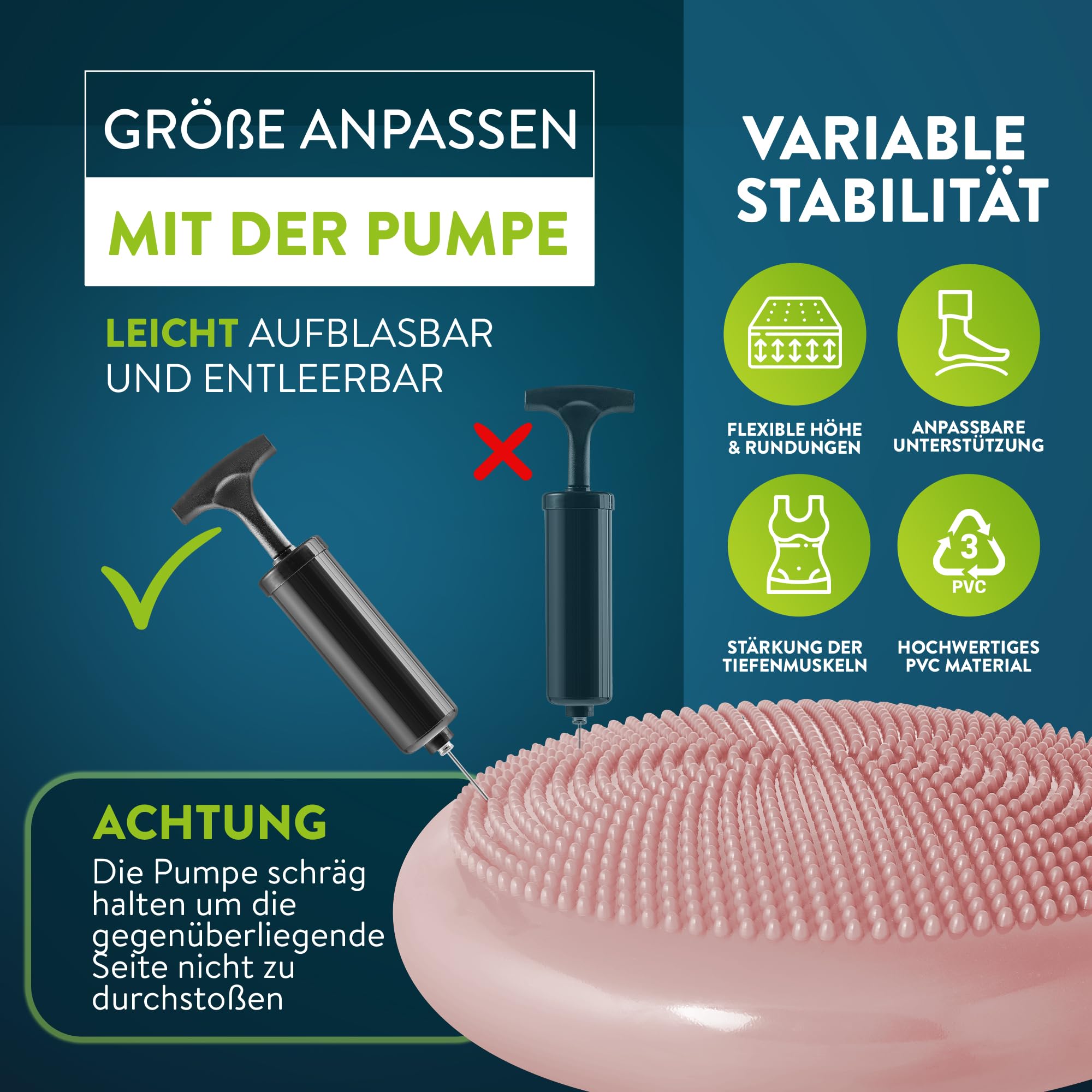 ZenBalance Cuscino Propiocettivo, Cuscino Ortopedico per Riabilitazione, Disco Propiocettivo Gonfiabile per Postura, Balance Board per Sport & Fisioterapia, incl. pompa, e-book, 33 cm (Rosa)