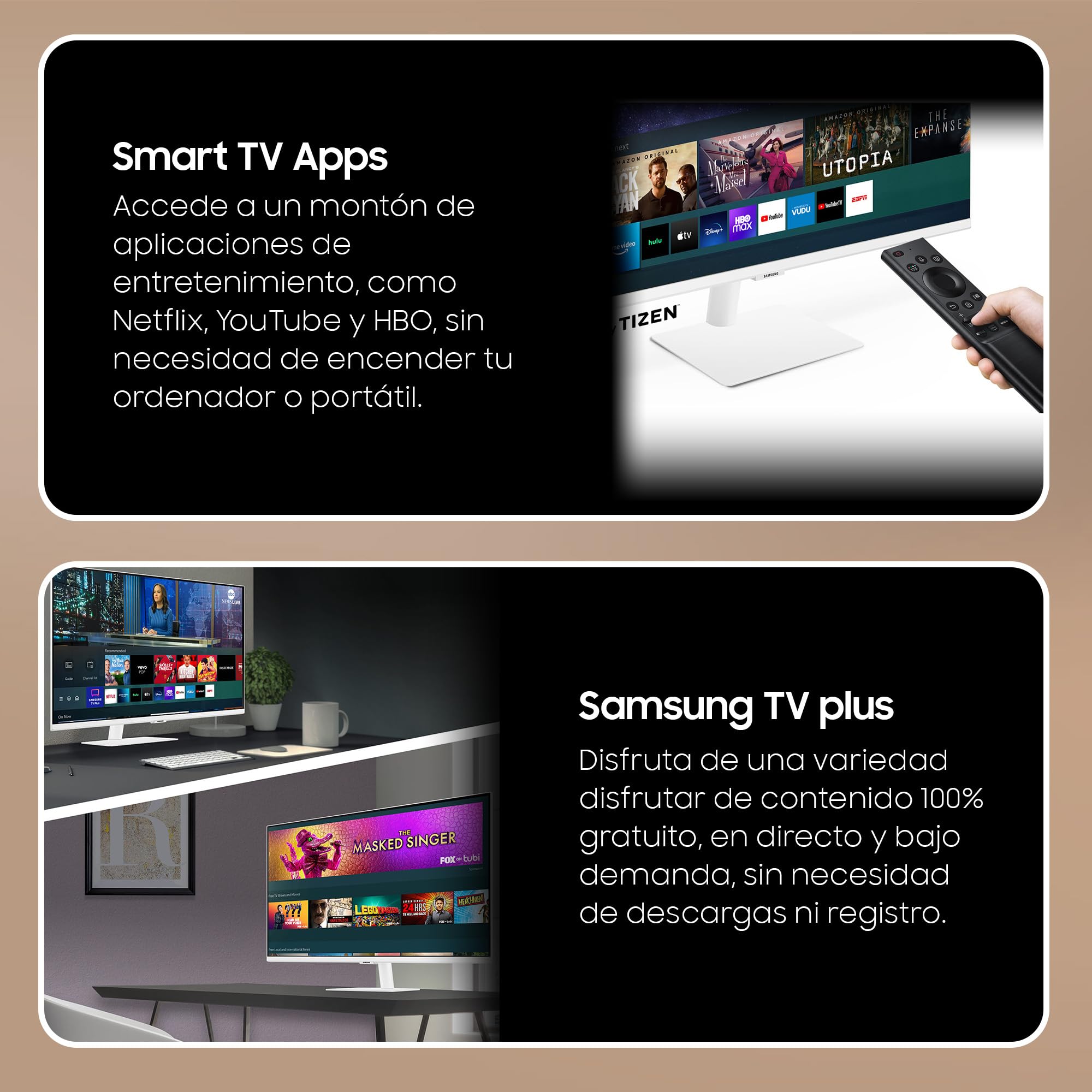 Smart Monitor M5 27'', Dalle VA 27", Résolution FHD (1920 x 1080), HDR10, Tizen, Smart Hub, noir