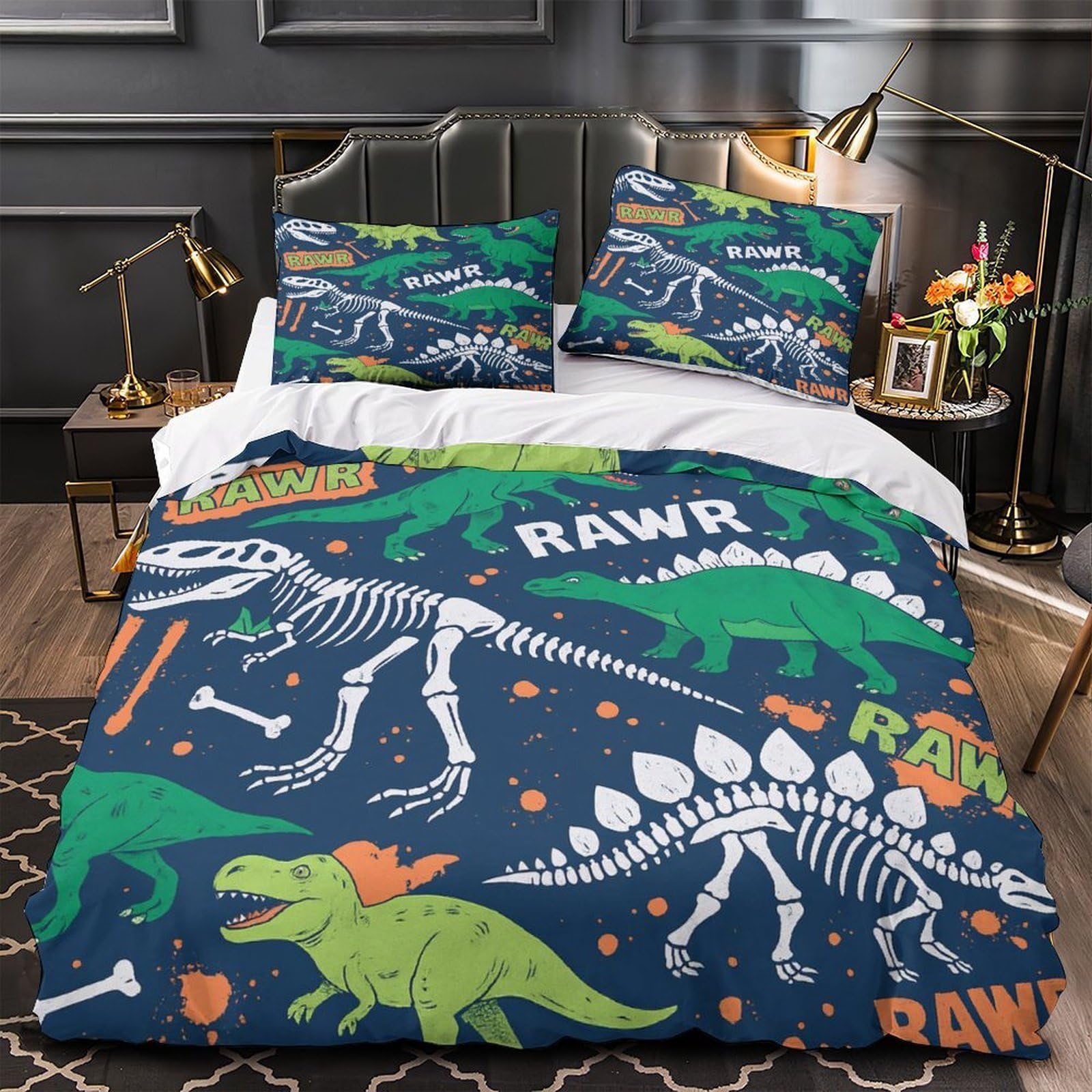 Linge de lit dinosaure hypoallergénique et léger en microfibre douce King 220x240