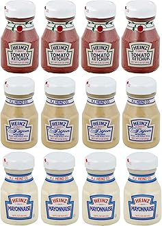 Heinz Glass Condiment Miniatures (Ketchup, Mustard, Mayonnaise), 4 Bottles Each (Pack of 12)