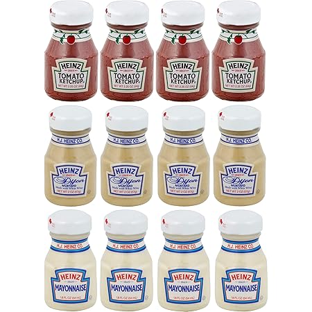 Amazon Com Heinz Glass Condiment Miniatures Ketchup Mustard Mayonnaise 4 Bottles Each Pack Of 12 Grocery Gourmet Food