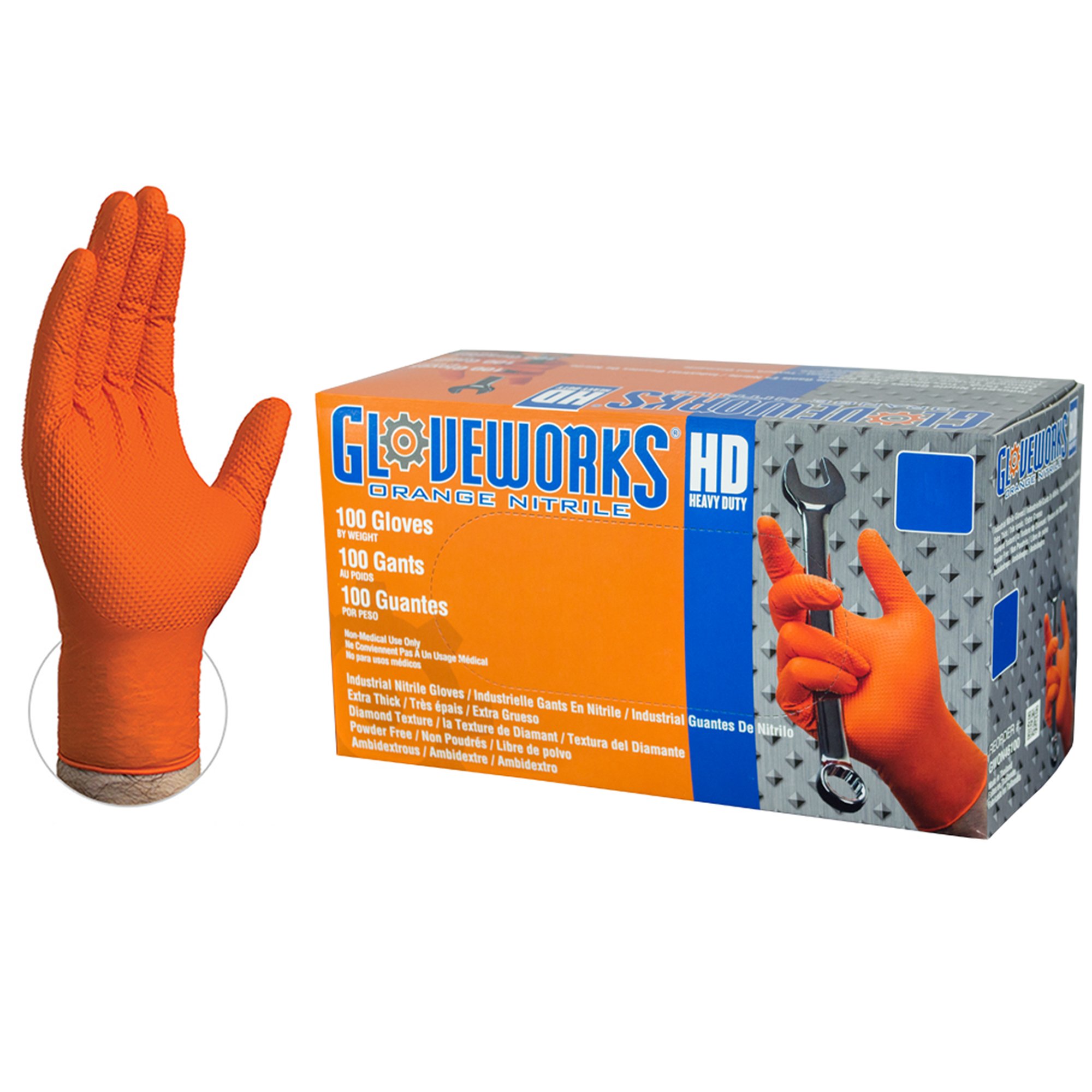 Buy GLOVEWORKS HD Industrial Orange Nitrile Gloves 8 mil, Latex Free