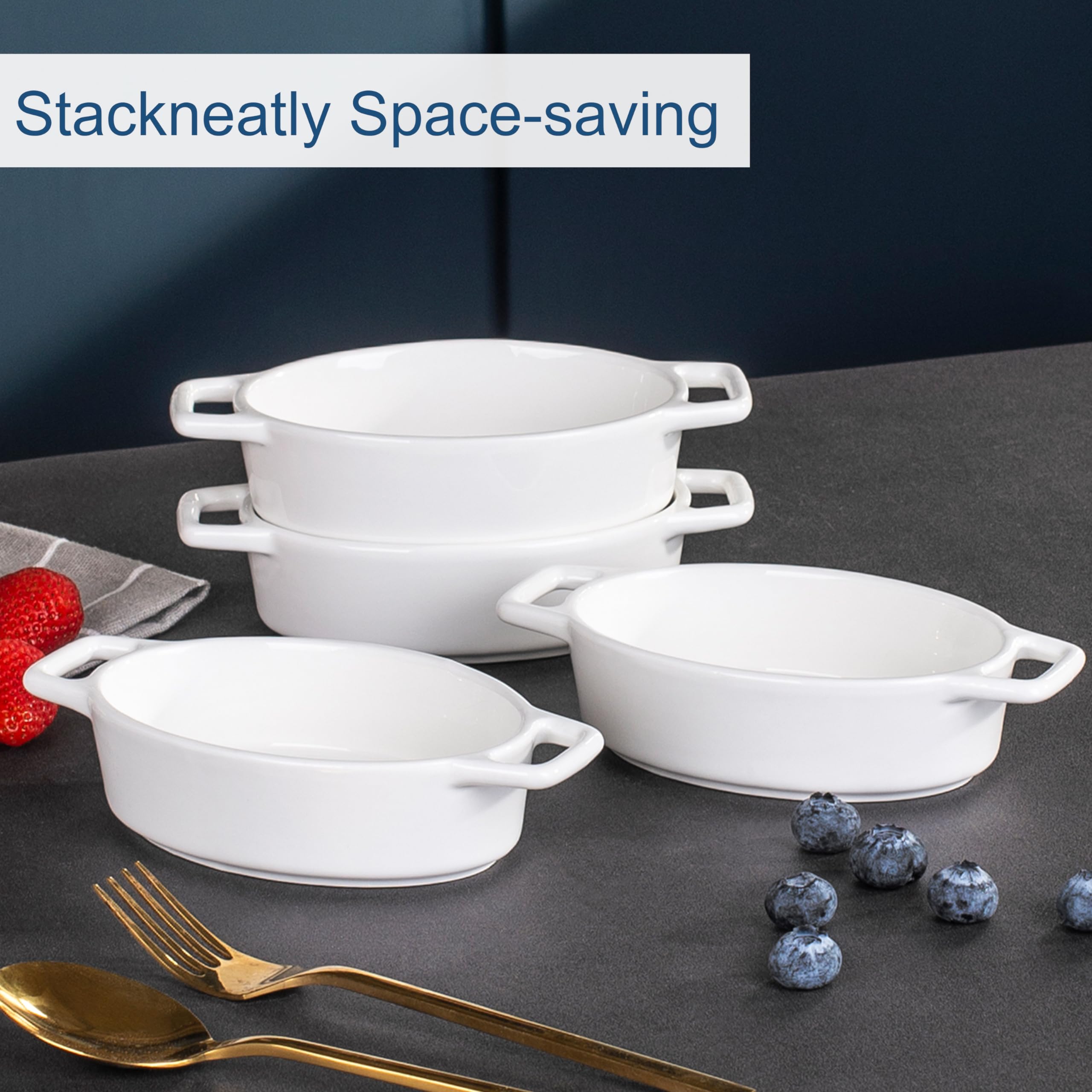 LOVECASA, Ramequin Dish - Stampo per soffio, set di pasticceria in porcellana, 4 pezzi, per bruciata, quiché, torta, pasta-16 cm, ovale