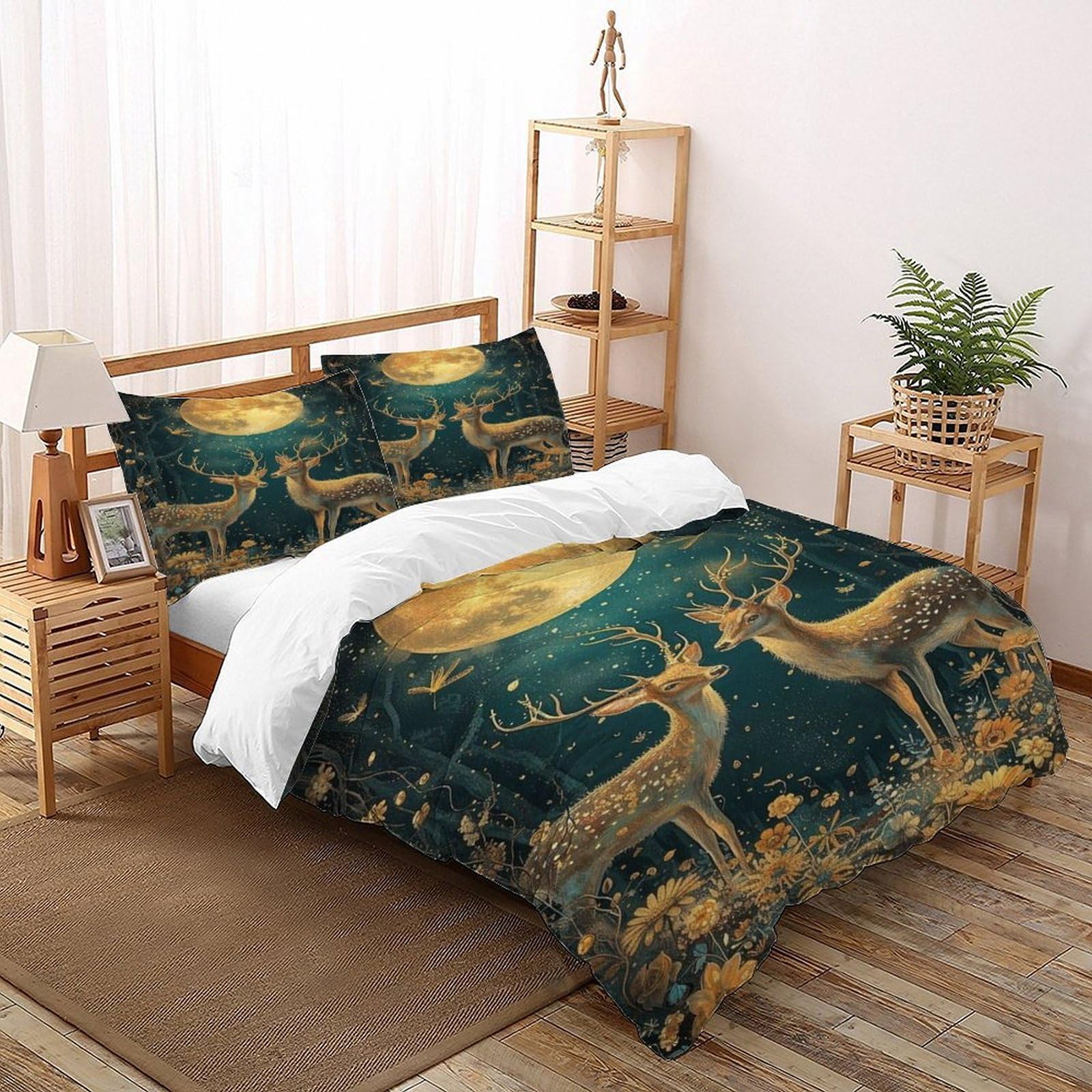 Parure de lit cerf 260x220 cm anti-froissement housse adulte