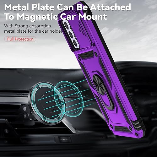 Miniatura 3 de AYMECL Funda para Galaxy A32 5G, A32 5G con cubierta deslizante para cámara y 2 paquetes Flim a prueba de explosiones, soporte de anillo giratorio