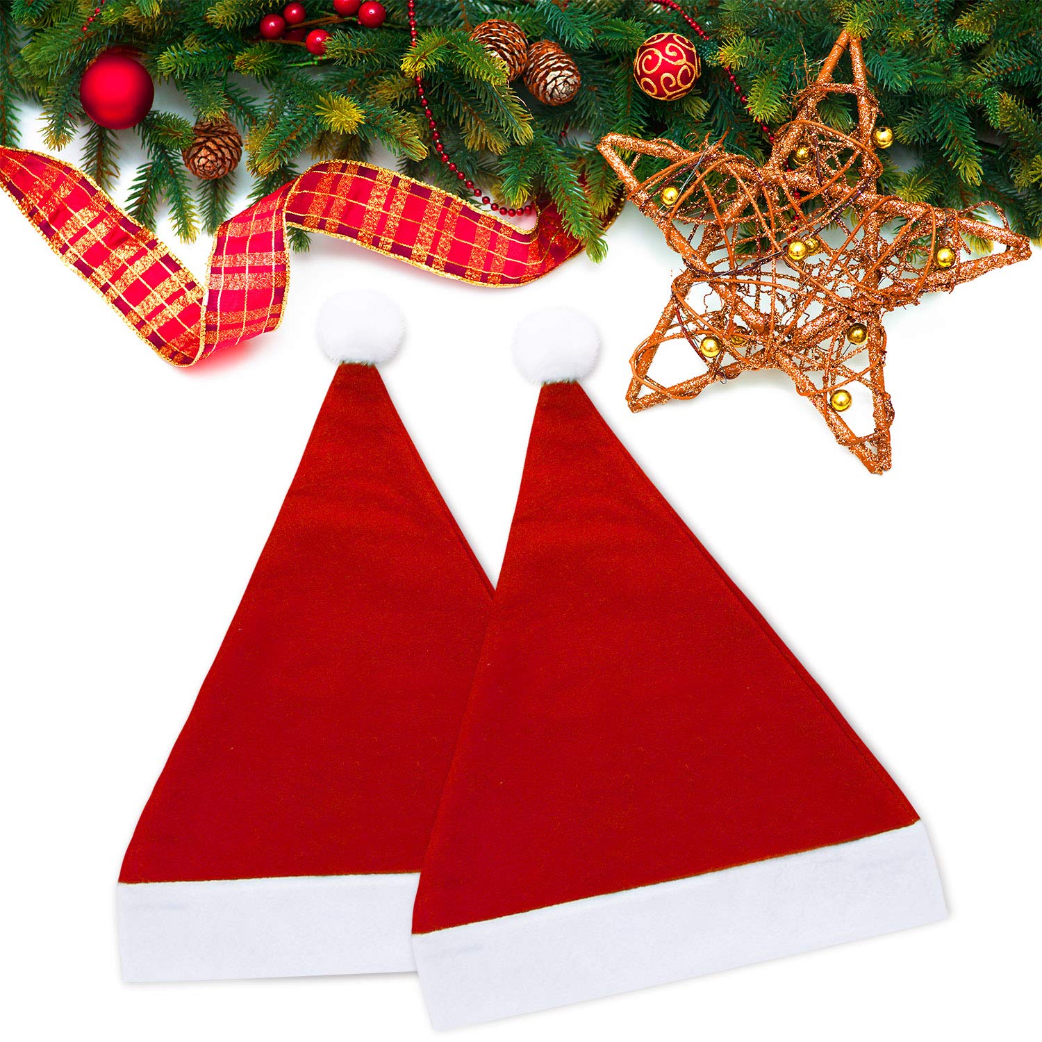 Geyoga Lot de 24 bonnets de Père Noël doux en vrac pour homme et femme en tissu non tissé avec pompons (30 x 40 cm, rouge)