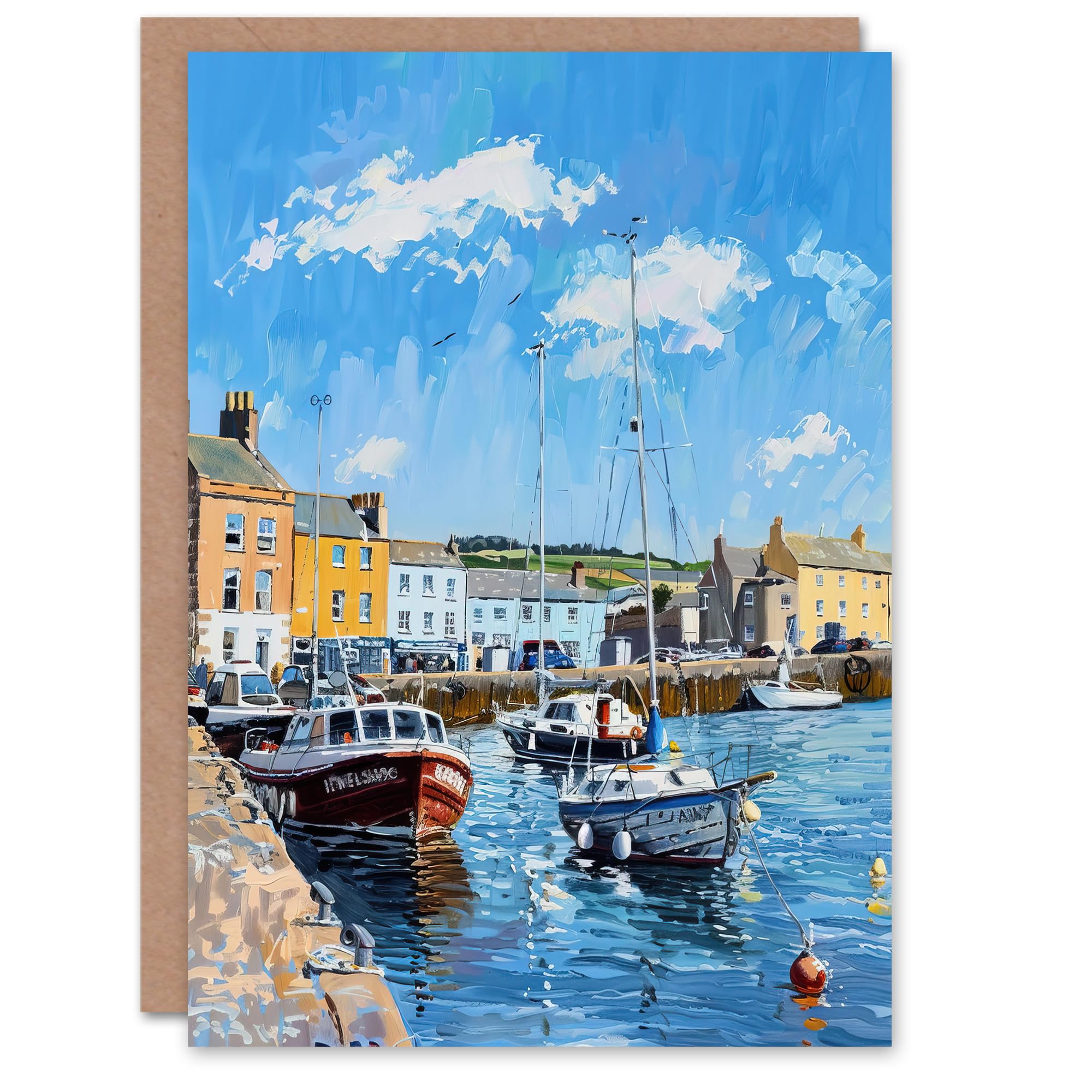 Artery8 Greeting Card St Andrews Harbour Boats Seaside Town Painting Blank For Him Or Her Art Farewell Card