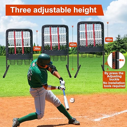 Miniatura 3 de 9 Hole Pitching Net with Strike Zone and Handbag, 2X3' Fixed by 4 Ground Stakes or 2 Sandbags. Adjustable Heights(39-46in) for Pitching Target Net
