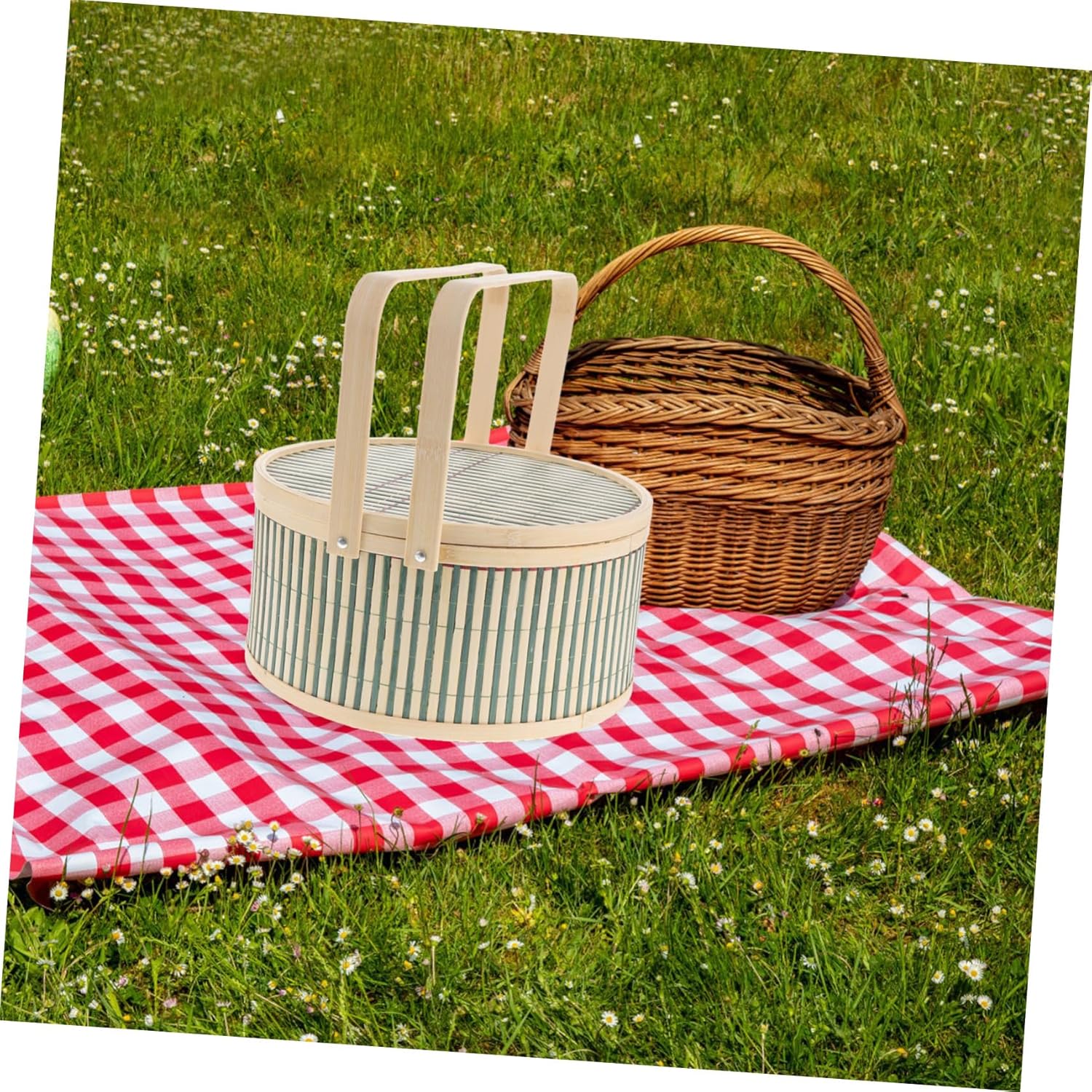 Outdoor Woven Picnic Basket Handle Versatile Storage for Fruits Snacks and Essentials for Camping Parties and Family Gatherings Rustic Design