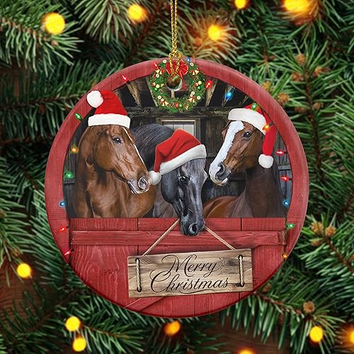 Vista 97 de Adorno de Navidad rústico de granero rojo – Decoración de árbol de vacaciones de granja con tractor y molino de viento, decoración de escena