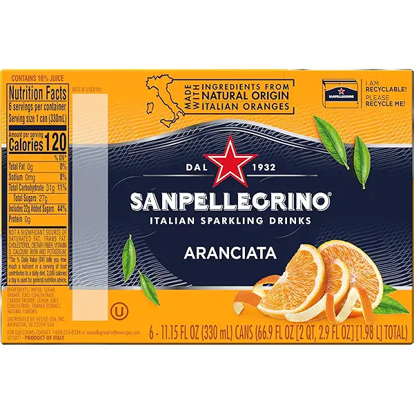 Sanpellegrino Italian Sparkling Drink Aranciata, Sparkling Orange Beverage, 6 Pack Of Cans 16