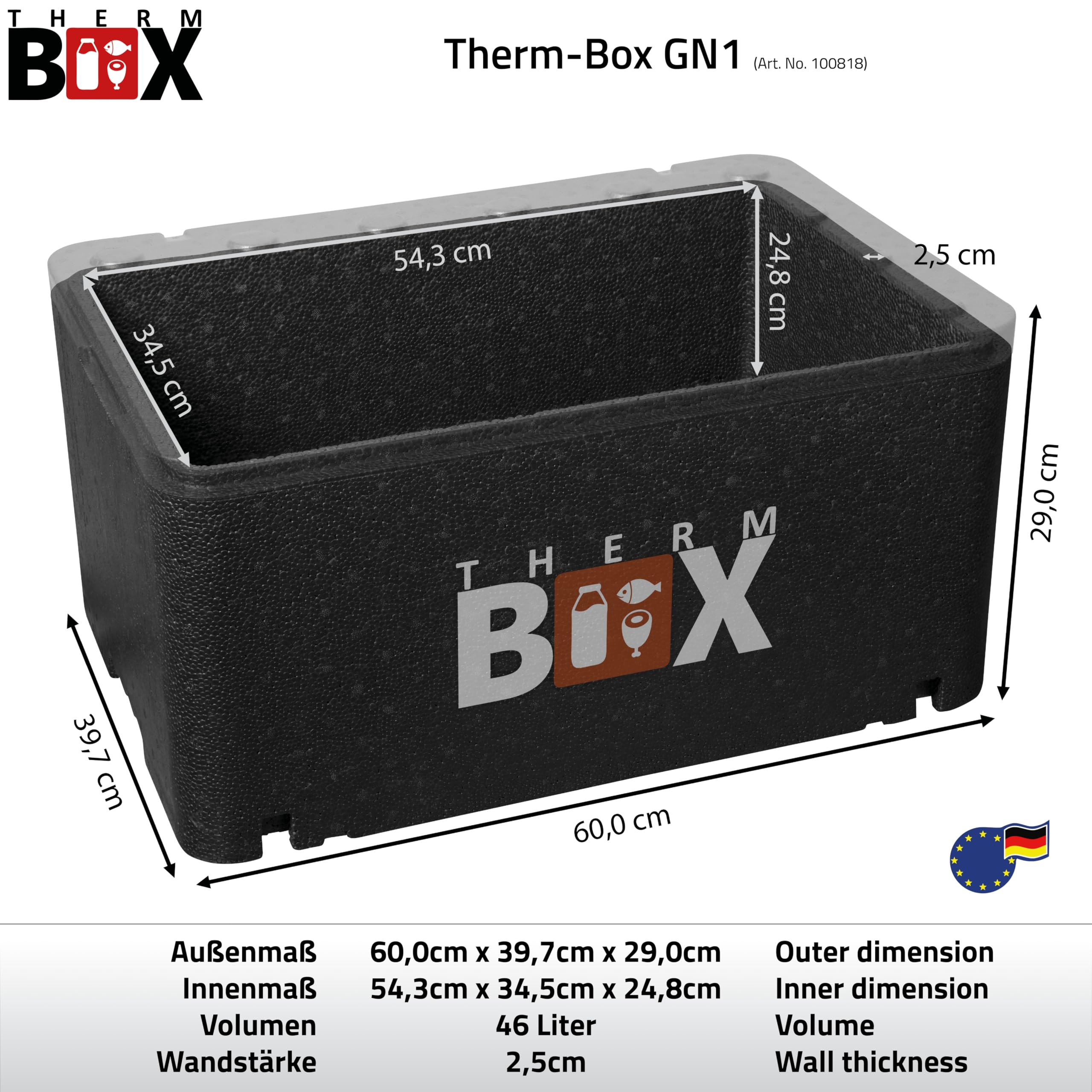 THERM BOX boîte en polystyrène Grand Format GN 1/1 intérieur : 54 x 34,5 x 24 cm 46 litres paroi : 2,5 cm boîte Isotherme boîte de Maintien au Chaud glacière conteneur Thermique réutilisable