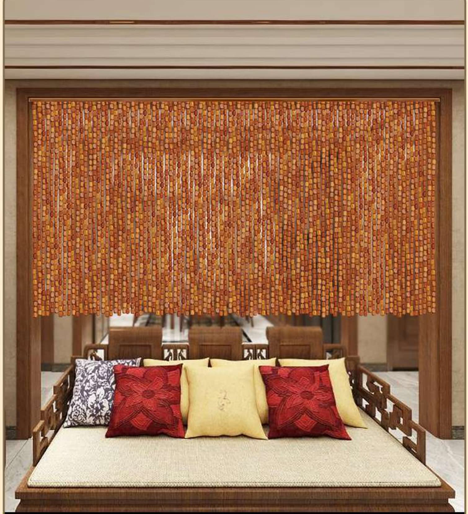 Rideau de Porte en Bambou Rideau de Perles en Bois,Rétro Rideau a Perles Diviseur Décoration Séparateur Panneau D'écran Intimité,pour Porte Entrée Salon Chambre,Personnalisé (70 shares-W70xH100cm)