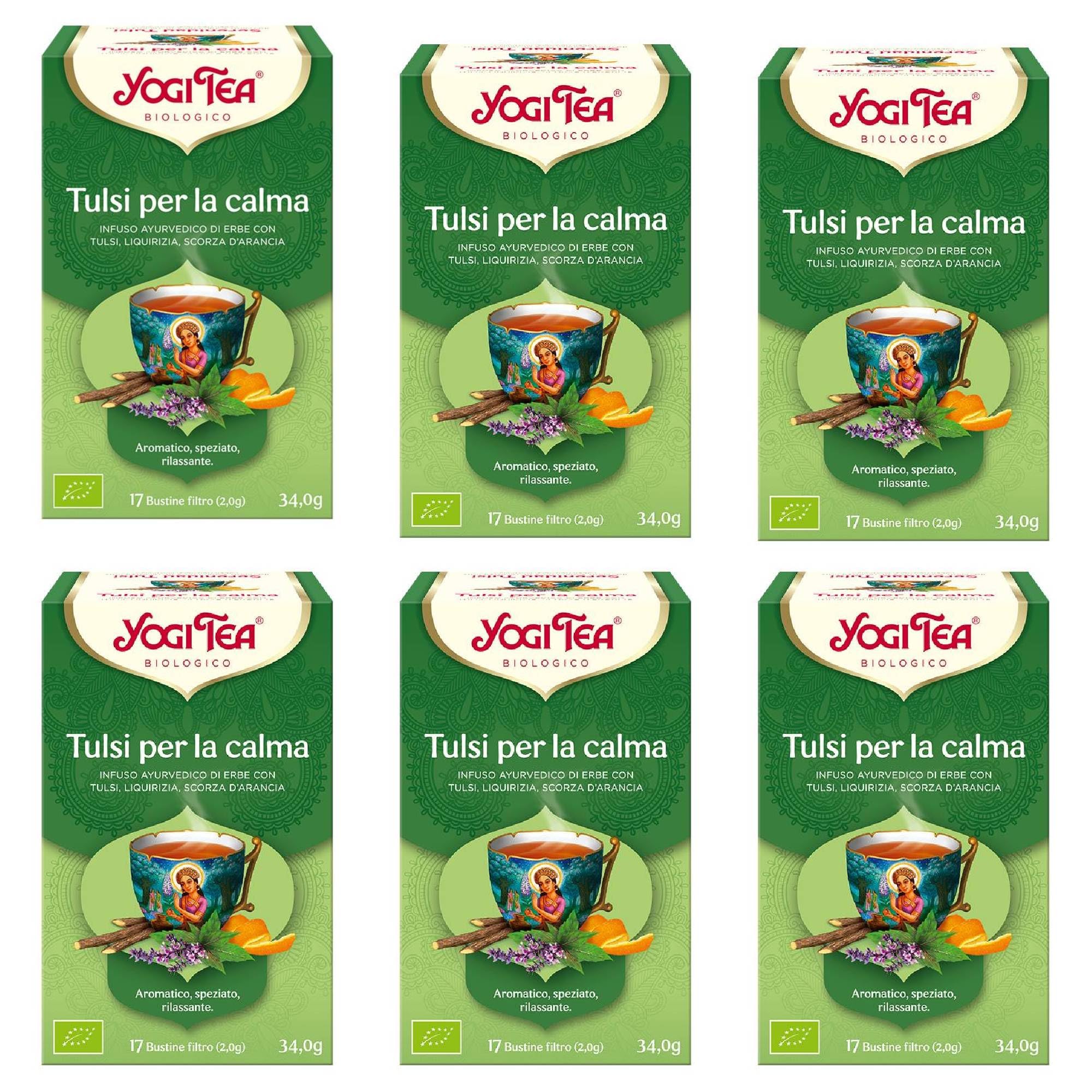 Yogi Tea, Té, Serenidad Tulsi Bio, Infusión Ayurvédica, Sin Cafeína, Mezcla de Albahaca, Regaliz y Naranja - Pack de 6x17 bolsitas (102 bolsitas en total)