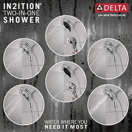 Miniatura 3 de Delta Faucet Vesna 144789-I - Kit de molduras de ducha de un solo mango con cabezal de ducha de mano doble H2Okinetic In2ition de 5 pulverizaciones