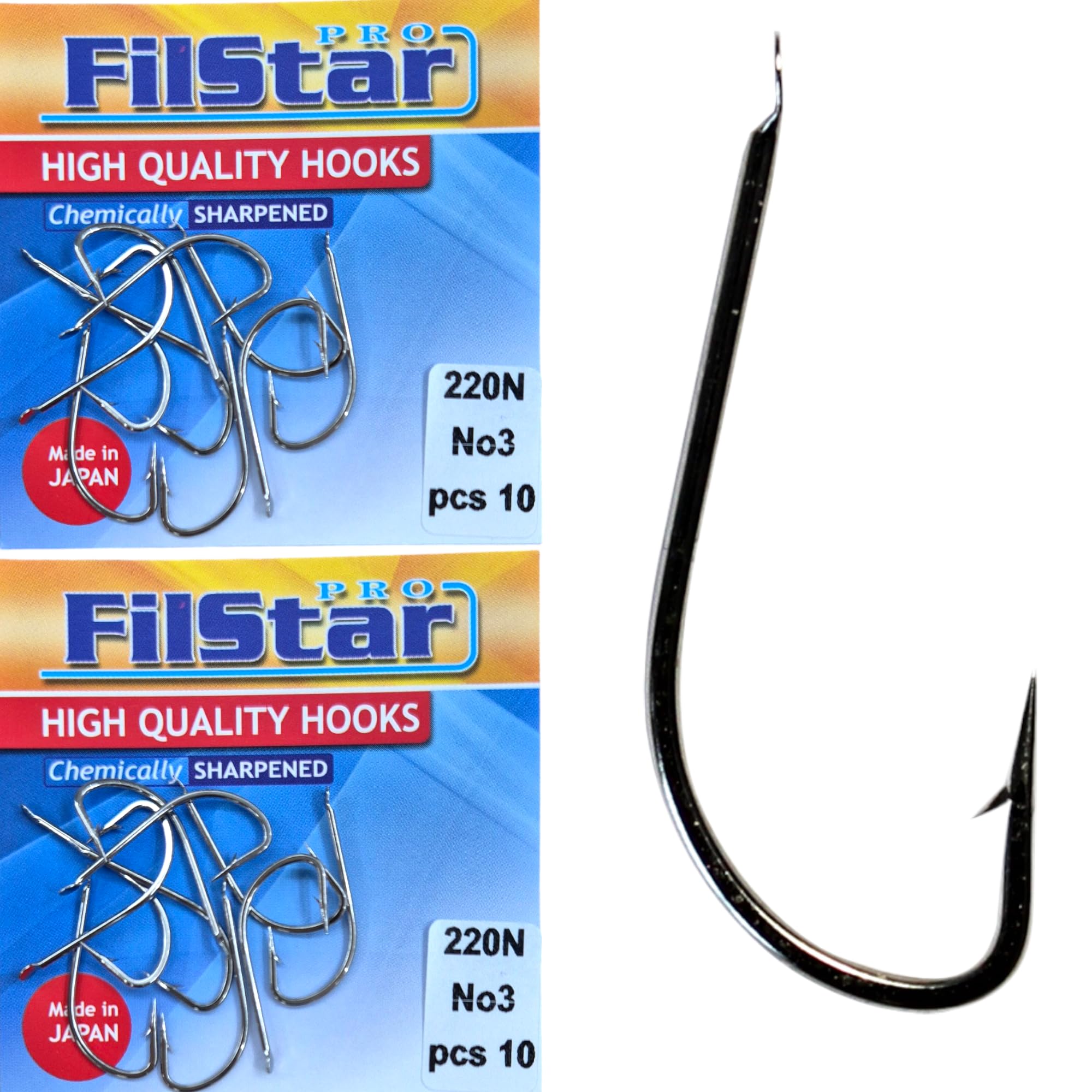 PRO FILSTAR 20 Piece Fishing Hook Set N3, Carp Fishing Hooks, Carp Fishing Accessories, Barbed Carp Hooks