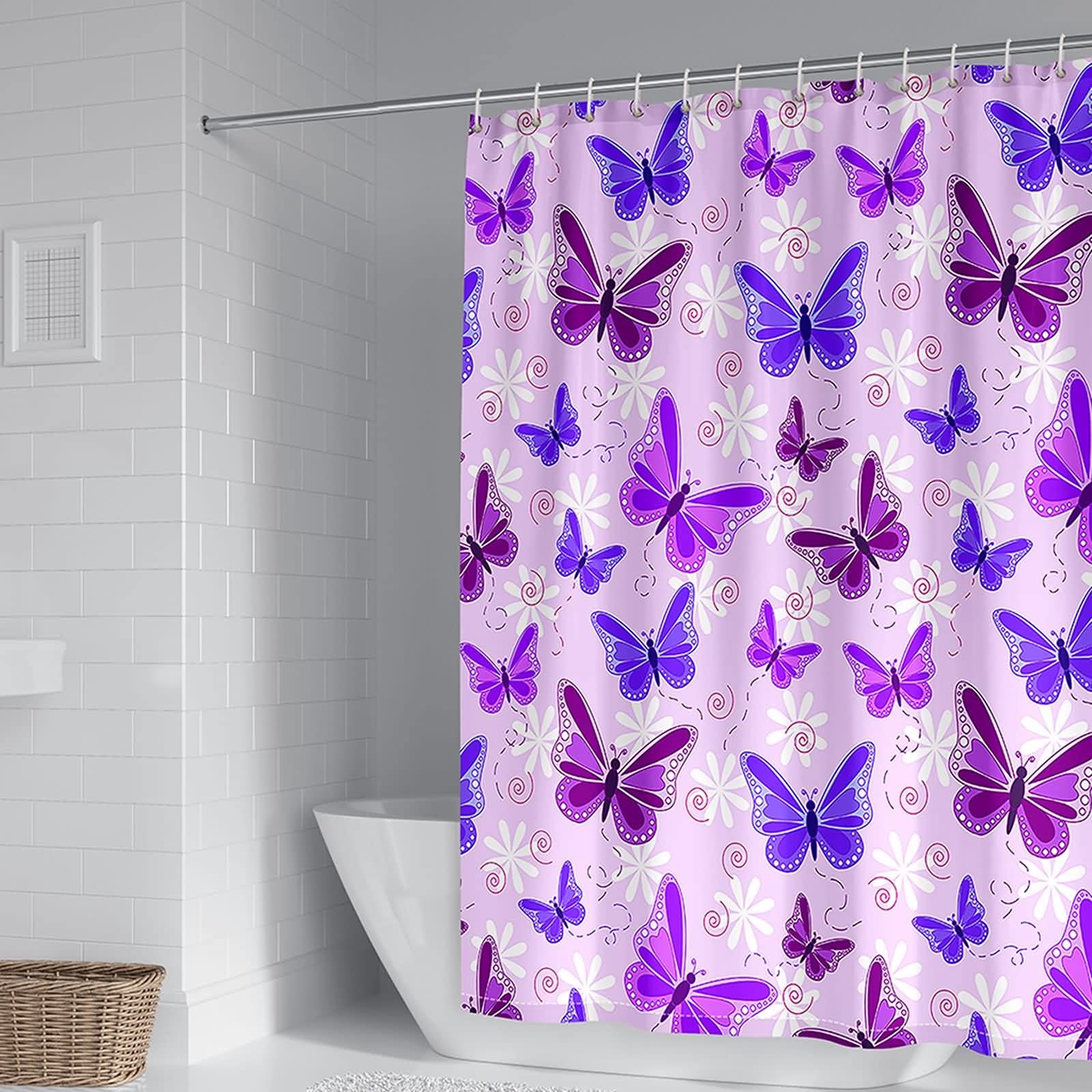 Rideau de douche anti moisissure en polyester 180x200 fini les sols mouillés aux papillons