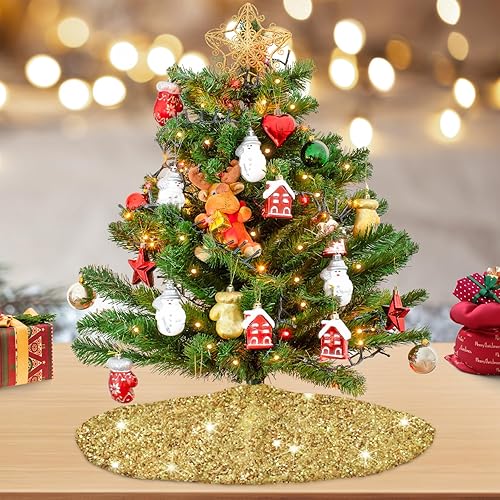 Miniatura 120 de Falda de árbol de Navidad morada de 46 pulgadas, falda de árbol de Navidad con lentejuelas brillantes, tapete de árbol de Halloween, faldas de árbol