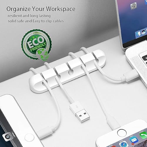 Miniatura 7 de Organizador de cables, paquete de 2 (5 ranuras + 3 ranuras), soporte de gestión de cables de silicona con fuerte adhesivo para escritorio, automóvil