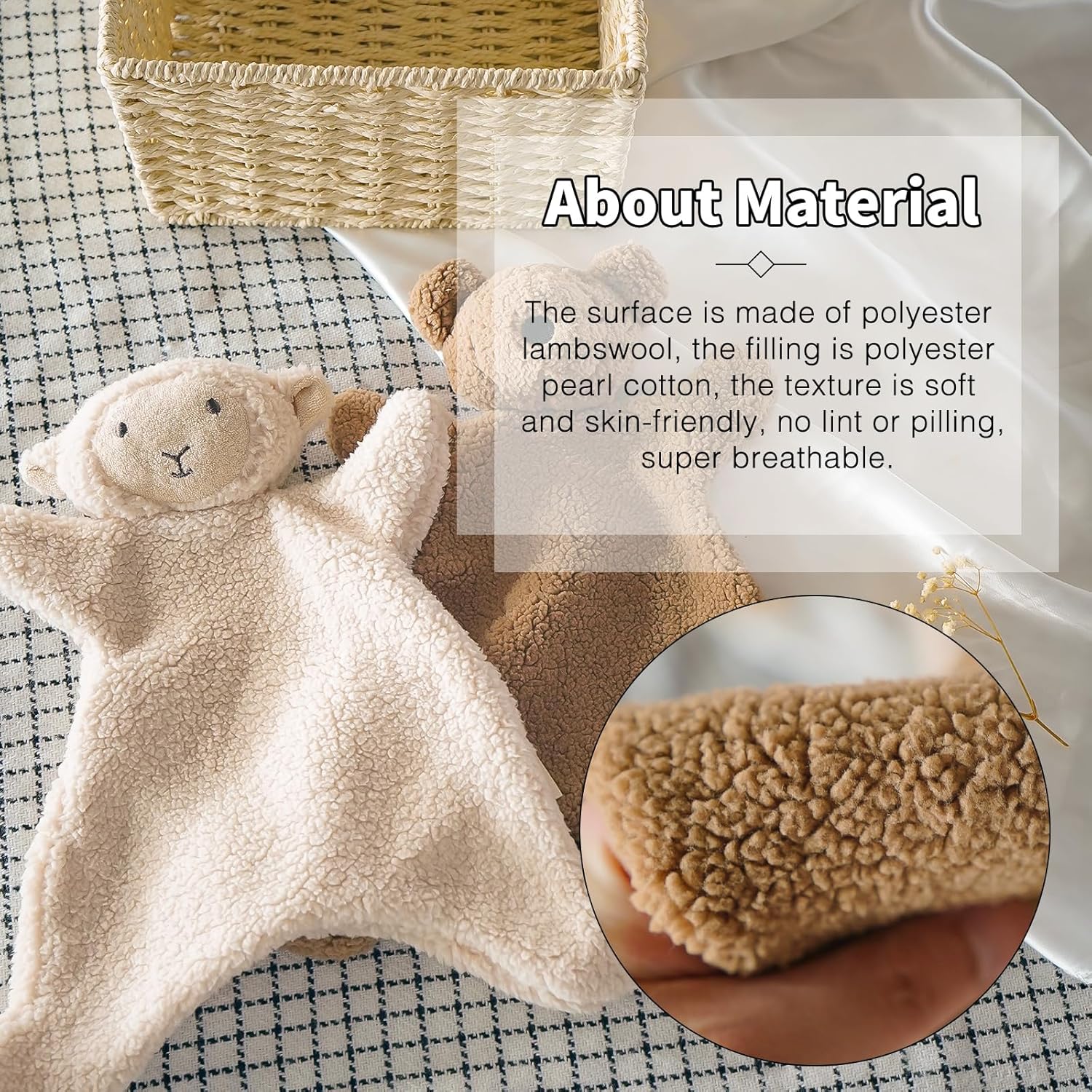 Lovey for Baby,Soft Security Blanket,Snuggle Stuffed Animals Toy Girl & Boy, Bear&Lamb Lovey Comforter Toy for Babies 0-12months,Baby Gifts for Infant and Toddler (Beige-Lamb) - Image 7