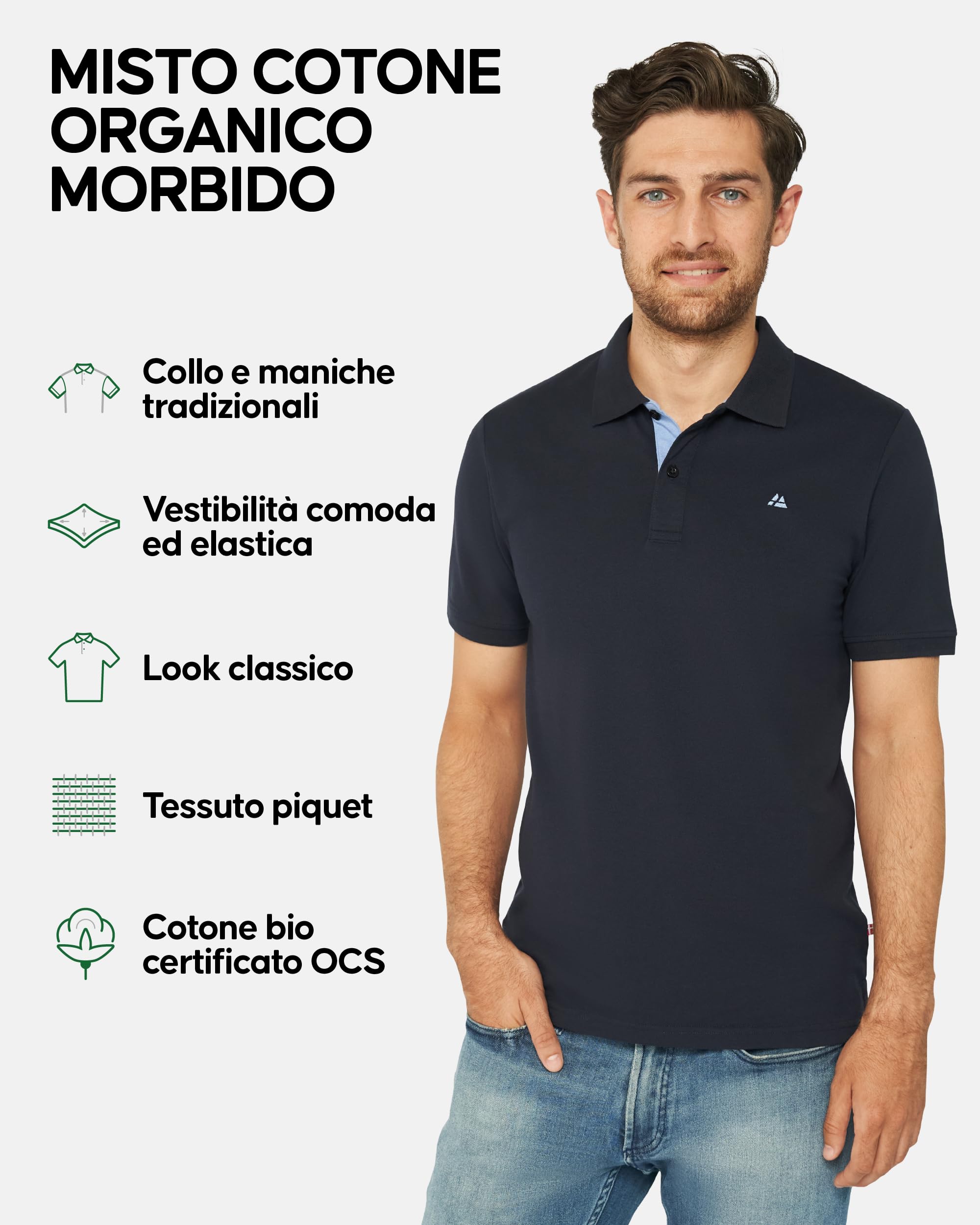DANISH ENDURANCE Polo Uomo Manica Corta in Cotone Biologico Premium, Polo T-Shirt Uomo, Casual, 1 o 2 Paia