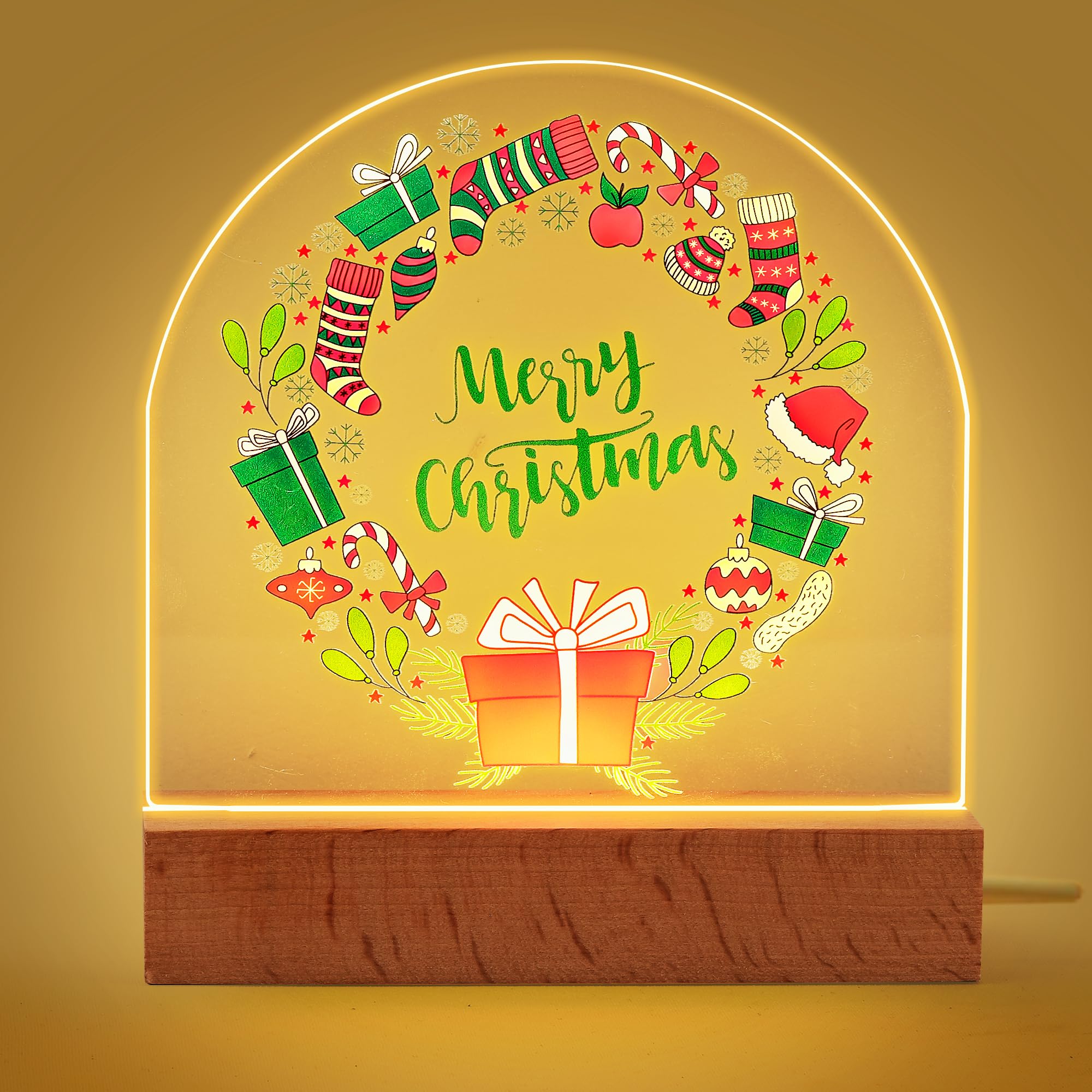 Faithorse Night Light Gifts for Christmas Acrylic Baby Night Lamp Gift Bedroom Decor Festive Gift for Kids Baby Girls Boys Soft Warm Yellow Light LED Table Lamp Nightstanding Lamp (Chirstmas Gift)