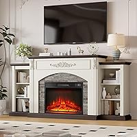 BOSHIRO 72" Farmhouse Electric Fireplace TV Stand with Mantel, 23" Heater Insert, Storage for 80" TVs - White Entertainment Center