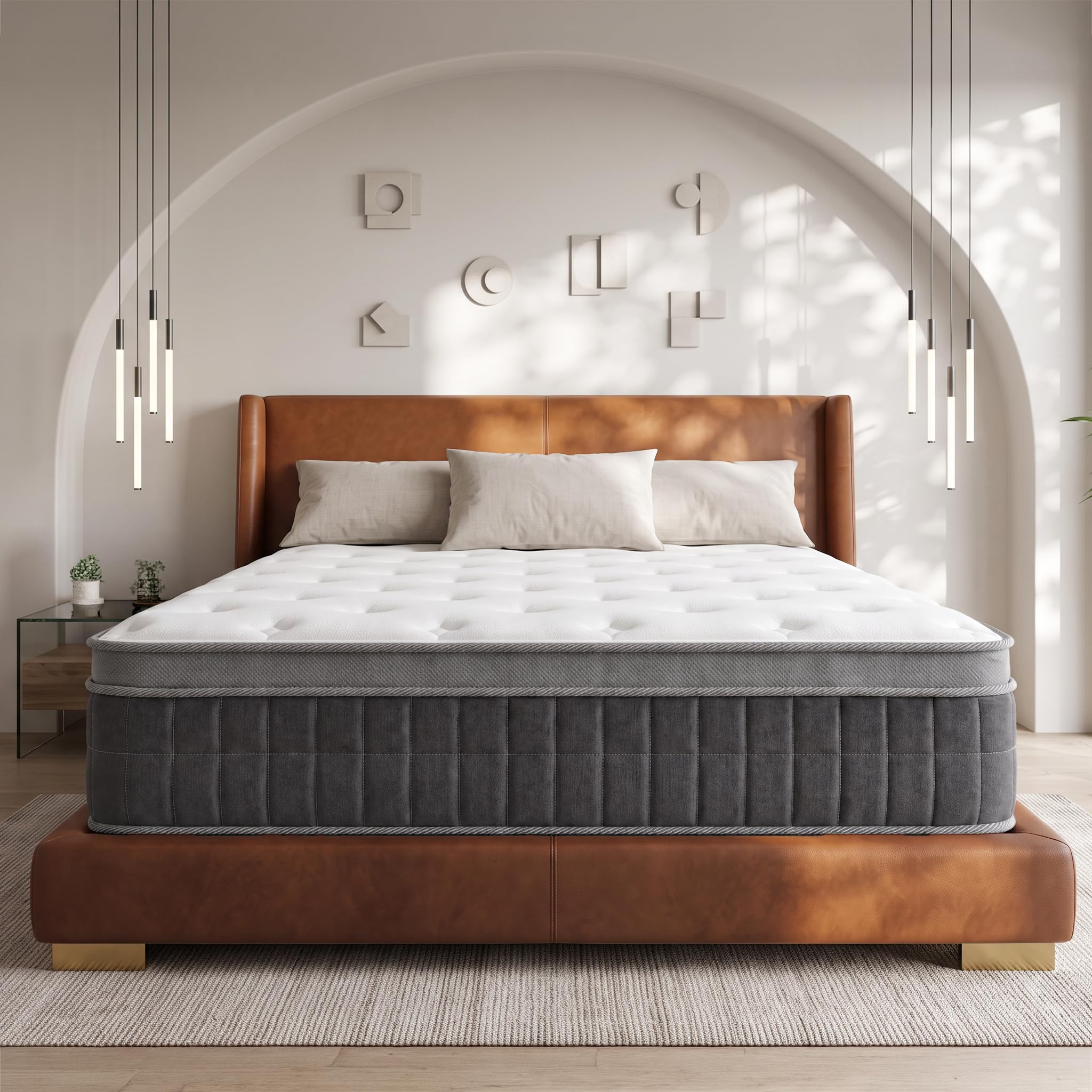 inight King Size Hybrid Mattress, 14 Inch Medium Firm, Pocket Coils | Extra-Thick Layered Support. Deep foam layers and pocket coils cushion couples