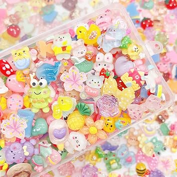 120 Pcs Flatback Resin Slime Charms, Bulk Kawaii Assorted Cute Charms Ornaments for Phone Junk Cases, Scrapbooking, DIY Crafts