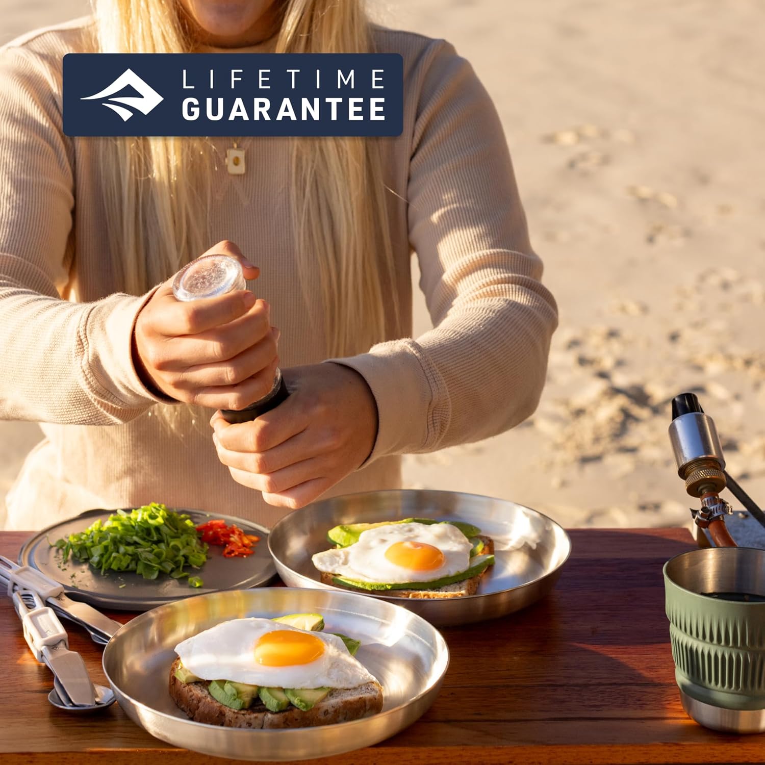Sea to Summit Detour Stainless Steel Collapsible 2 Person Camp Dinnerware Set (2 Plates, 2 Bowls, 2 Mugs)