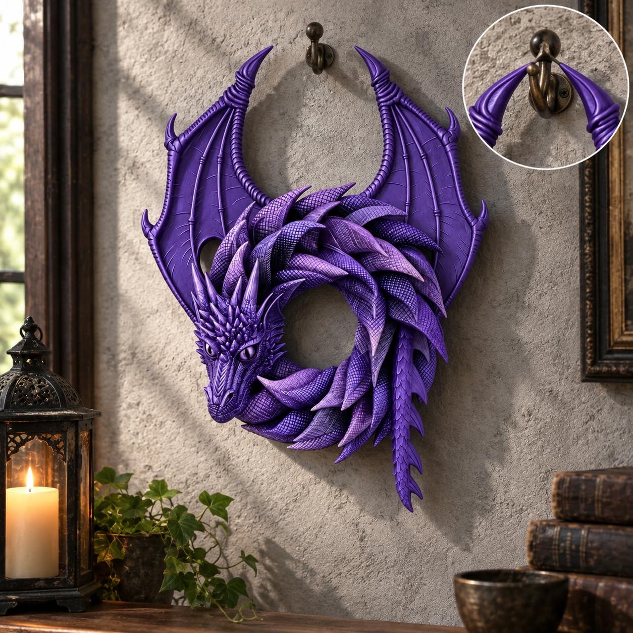 Corona Dragón para Pared, Morado, 12 cm