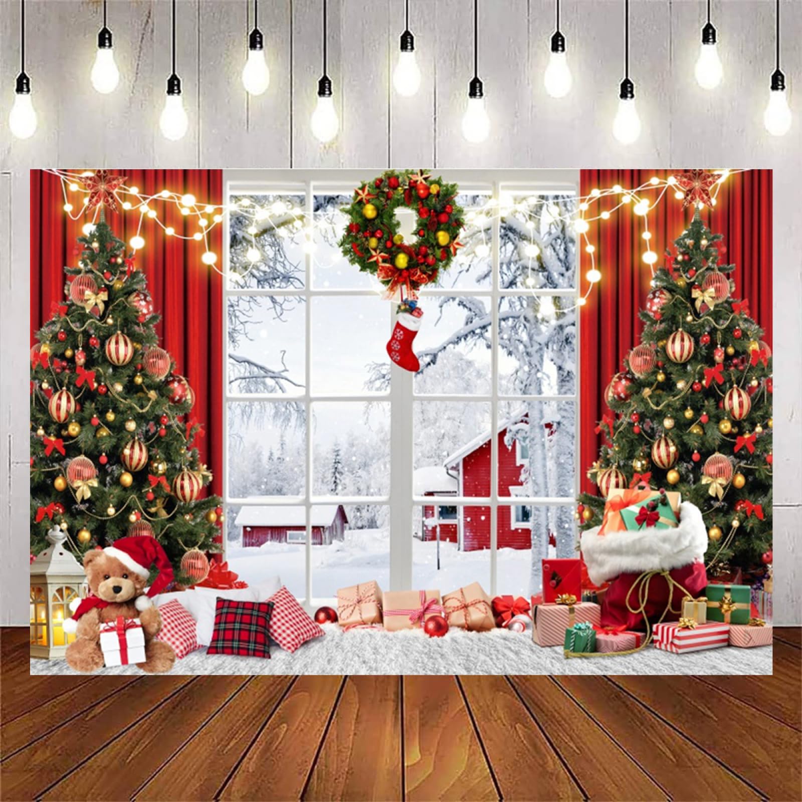 Amazon | 冬のクリスマス背景 クリスマスツリーギフト 新年