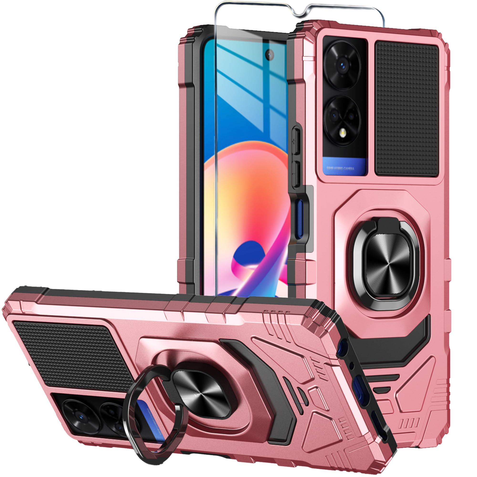 Photo 1 of Mocotto for TCL 50 XE 5G Phone Case TCL 50 XE Nxtpaper 5G Case with Tempered Glass Screen Protector,Military Grade Heavy Duty Shockproof Protective Cover,with Ring Kickstand for 50 XE 5G (Rose Gold)