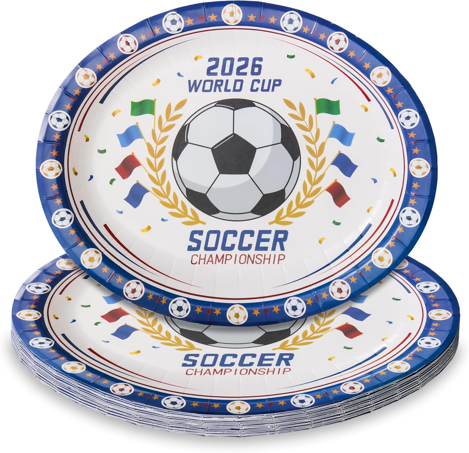 2026 World Cup Party Supplies - 50 Pack 12x10 Inch Large Paper Plates, Heavy Duty Disposable Dinnerware for BBQ, Tailgating & Soccer Watch Party, Cut-Resistant Paper Plates (White)