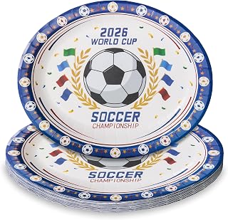 2026 World Cup Party Supplies - 50 Pack 12x10 Inch Large Paper Plates, Heavy Duty Disposable Dinnerware for BBQ, Tailgating & Soccer Watch Party, Cut-Resistant Paper Plates (Blue)