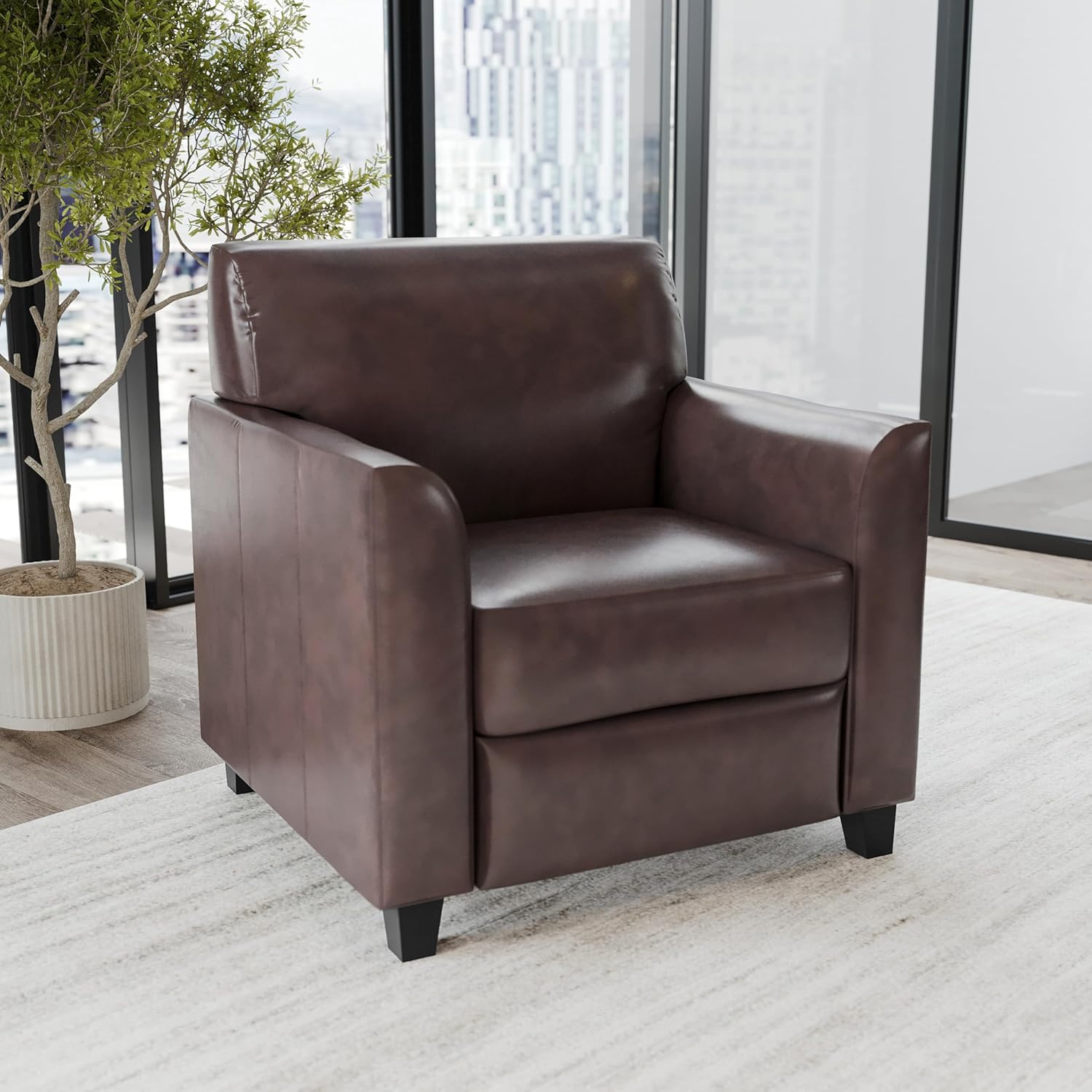 EMMA + OLIVER Brown LeatherSoft Chair with Clean Line Stitched Frame