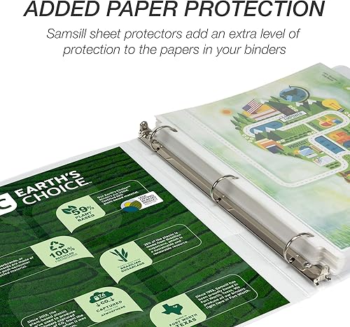 Miniatura 7 de Samsill Earth's Choice - Carpetas a base de plantas con 3 anillos redondos de 1 pulgada, hasta 25% de plástico a base de plantas, certificado a base