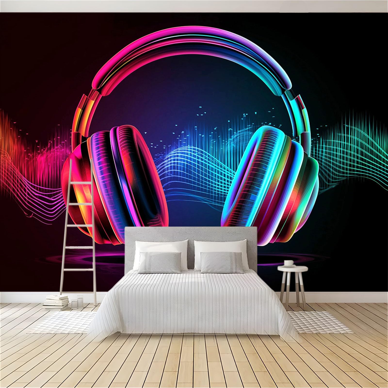 Neonfarbe 3D Fototapete Gaming-Musikkopfhörer Hochwertige Vlies Wandbild Modernes Wanddeko Tapete, Für Wohnzimmer Schlafzimmer Büro B350 X H256 Cm