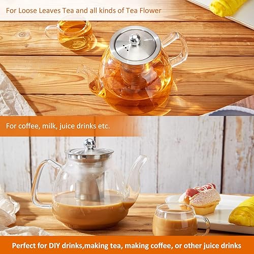 Miniatura 6 de Hervidor de té de vidrio de 42 onzas  42.3 fl oz, tetera de vidrio con infusor de acero inoxidable extraíble, para té de hojas sueltas y