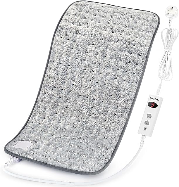 Electric Heating Pad for Back Neck Shoulders, Heat Pad with Auto Shut Off in 90 min, 10 Heat Level Settings, Fast Heated Pad 100% Soft Comfortable Polyester, Machine Washable 12"x24" (30x60cm) Grey