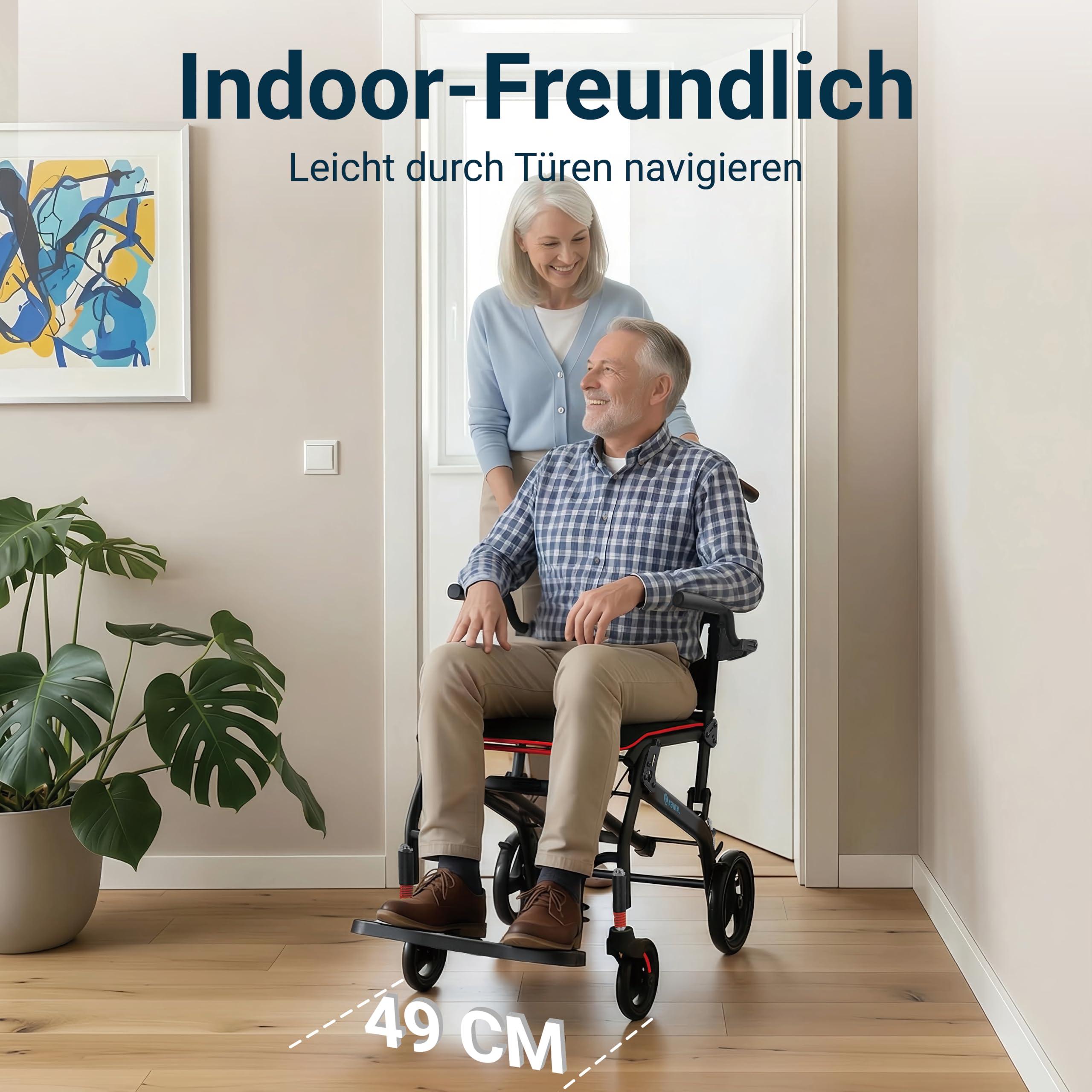 Rollstuhl Faltbar Leicht Reiserollstuhl bis 136 kg | Schmal Rollstühle Klappbar Aluminium mit Ausziehbarem Zuggriff Rutschfeste Fußstütze für Senioren Wohnung & Reisen