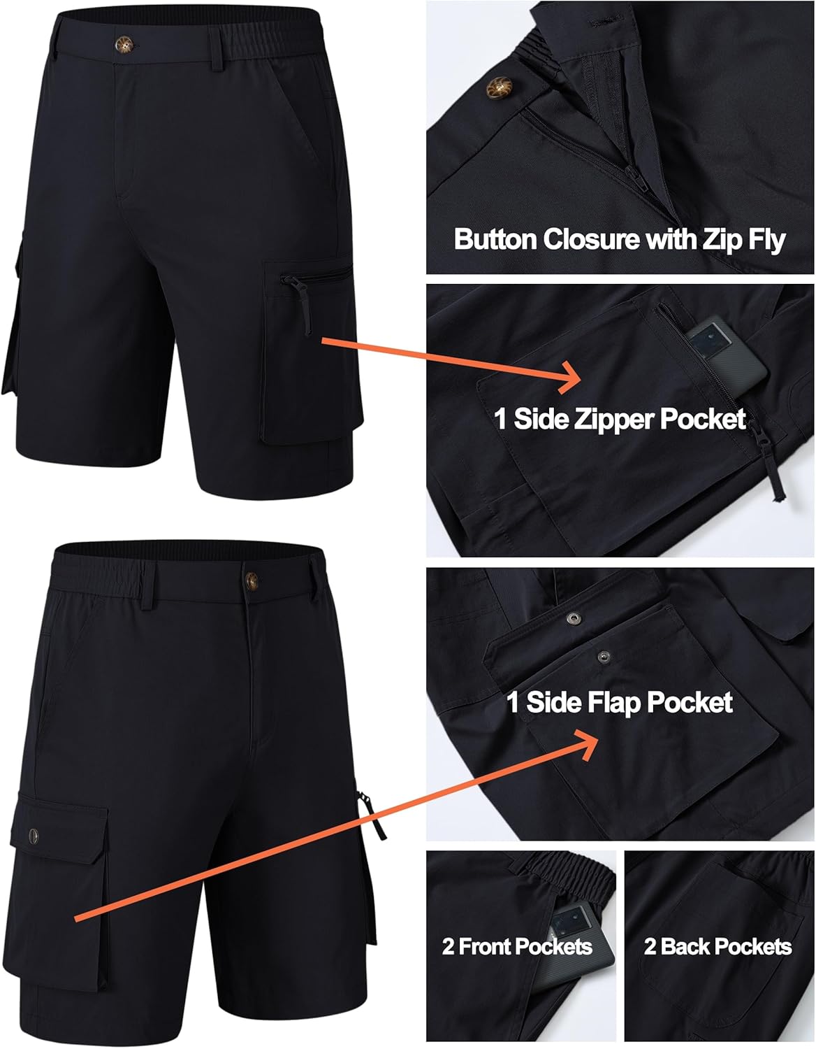 YuKaiChen Men's Stretch Cargo Shorts Zipper Pocket Relaxed Fit Shorts - Image 2