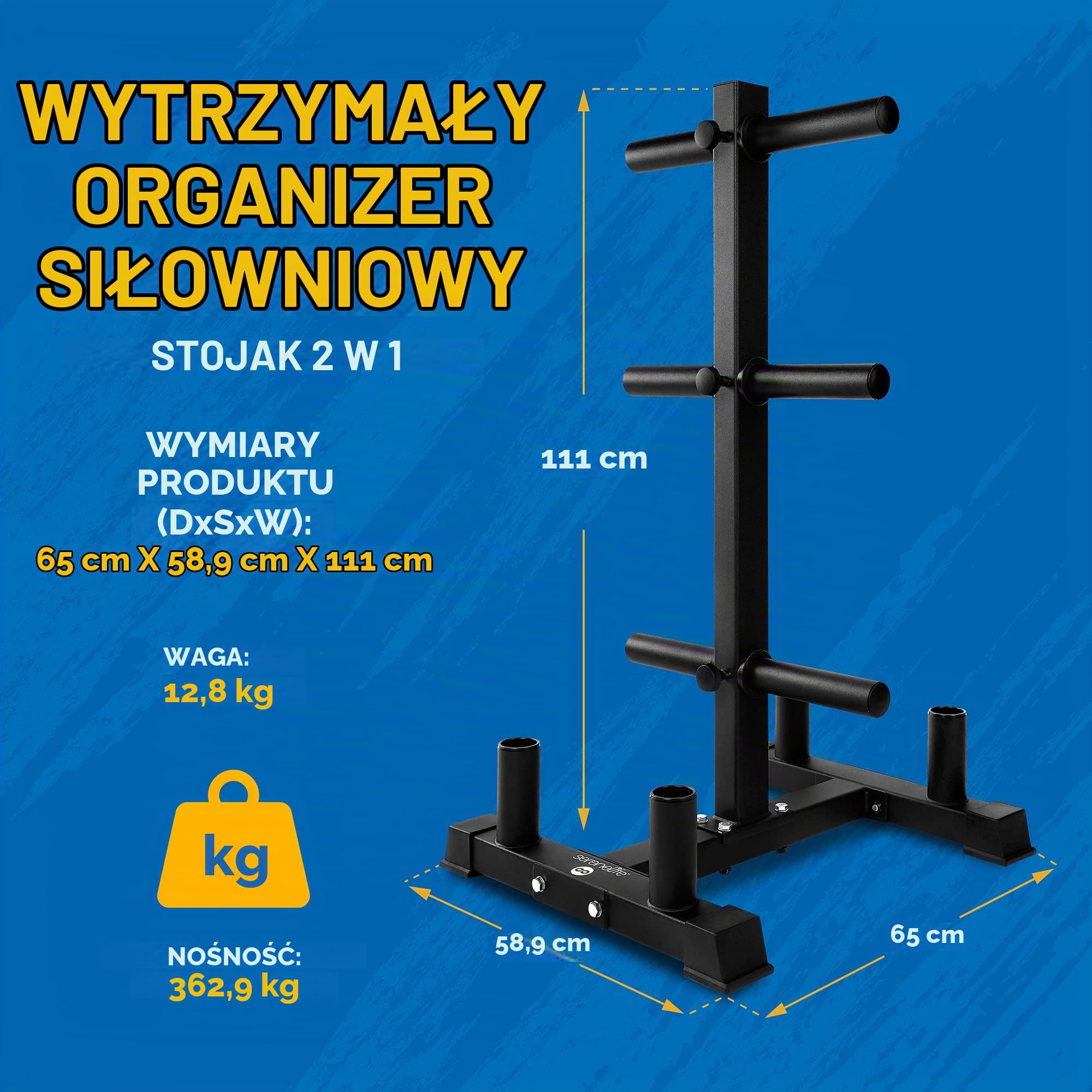 SereneLife Olympic Stojak na talerze obciążeniowe, nośność 362 kg, wytrzymały organizer na siłownię, odporna na zarysowania, wykończenie proszkowe, łatwy w montażu, kompaktowy i zajmuje mało miejsca,