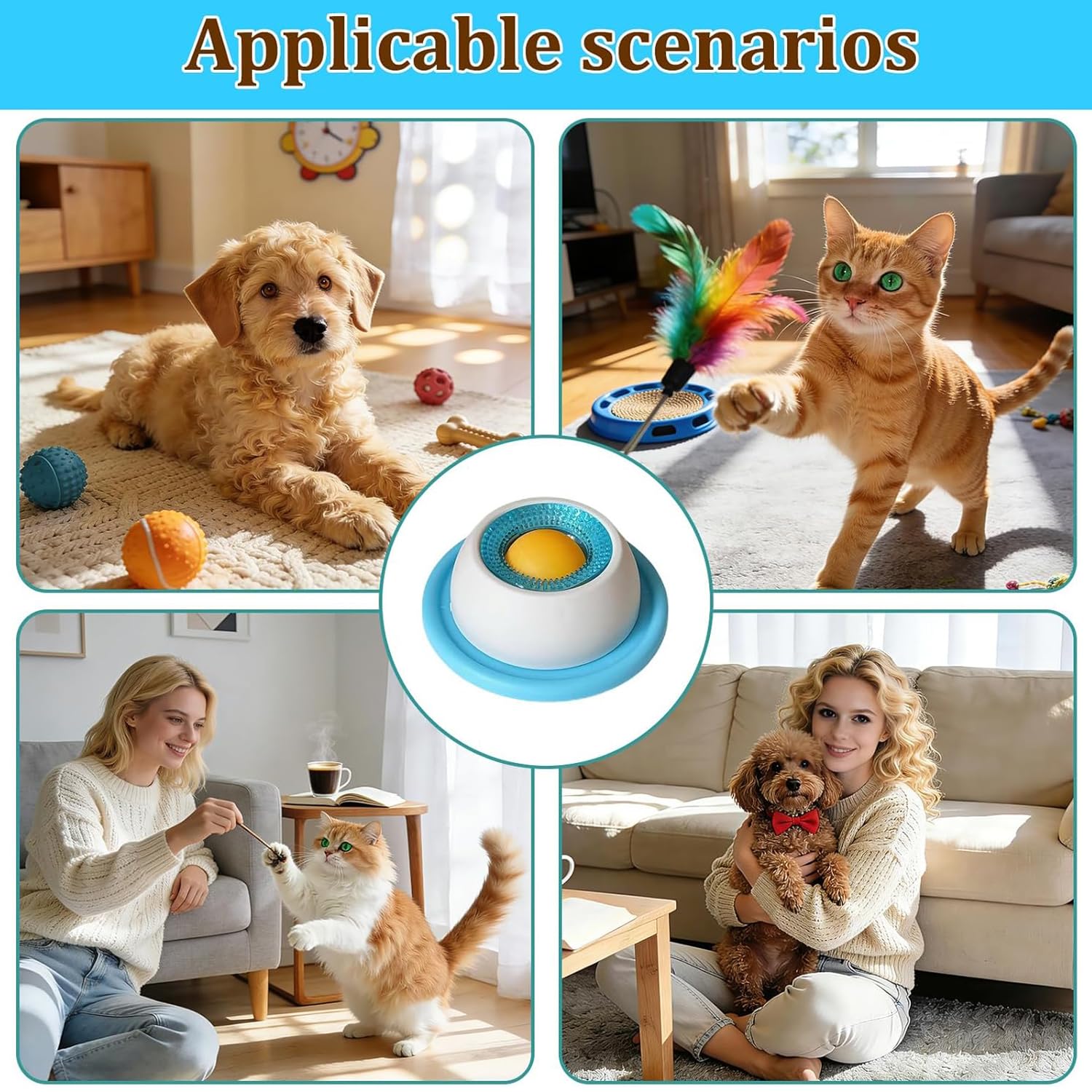 Ciotola per Leccare per Cani, Lick Bowl con Sfera Rotante, Base a Ventosa Antiscivolo, per Cibo Umido Liquido e Snack, Riduttore di Ansia e Noia per Cani e Gatti (blu)