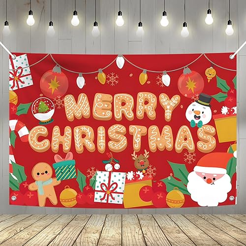 Miniatura 1 de YQUQWN, Pancarta de fondo de Navidad de 72 x 44 pulgadas, decoración de fondo de fiesta de Feliz Navidad, cartel de Navidad, cartel de decoración de