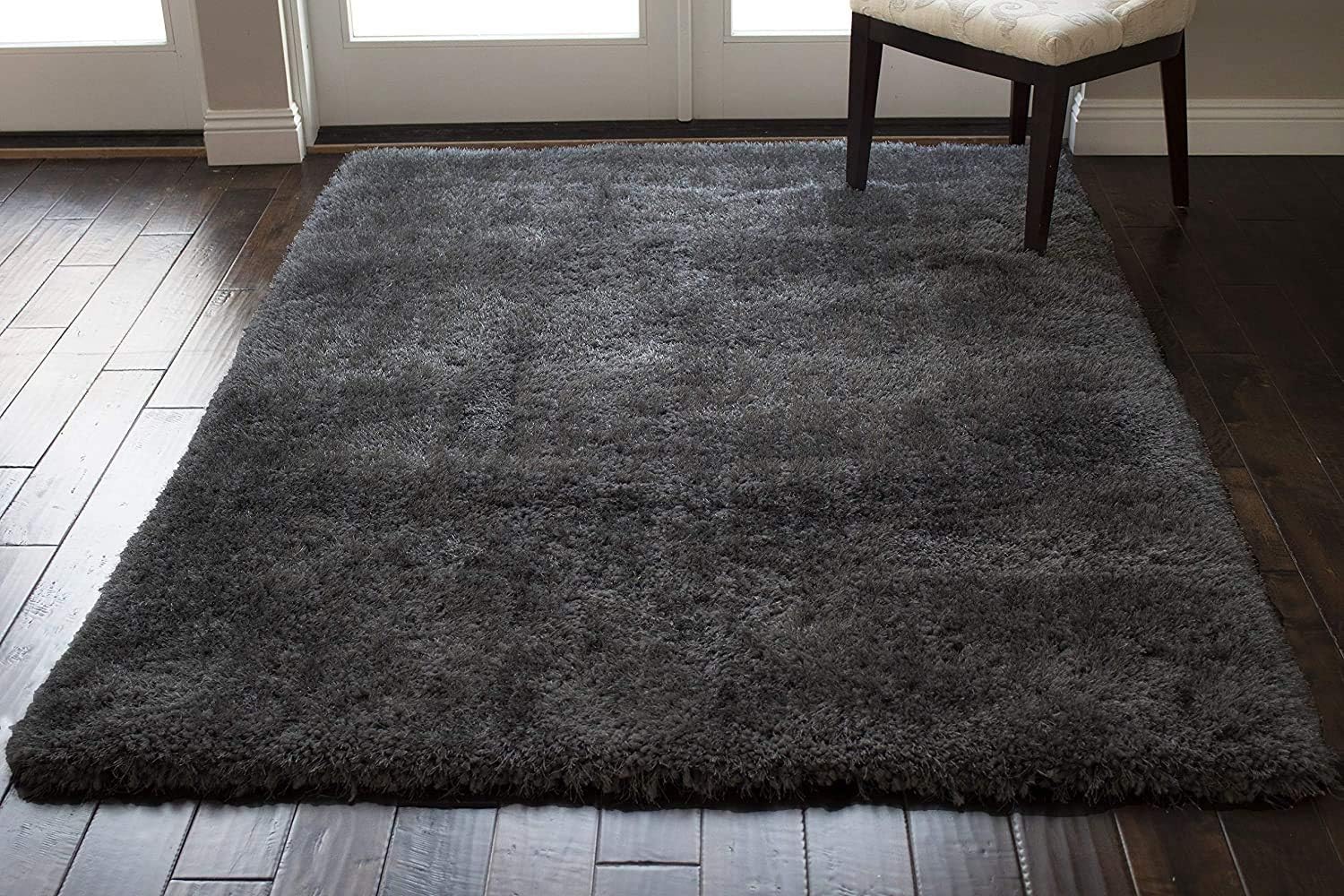 Solid Plush Decorative Designer Shag Shaggy 8x10 Feet Grey Gray Color Modern Contemporary Area Rug Carpet Rug Indoor Bedroom Living Room Plush Pile Hand Woven Non-Slip Canvas Backing Fluffy Fuzzy